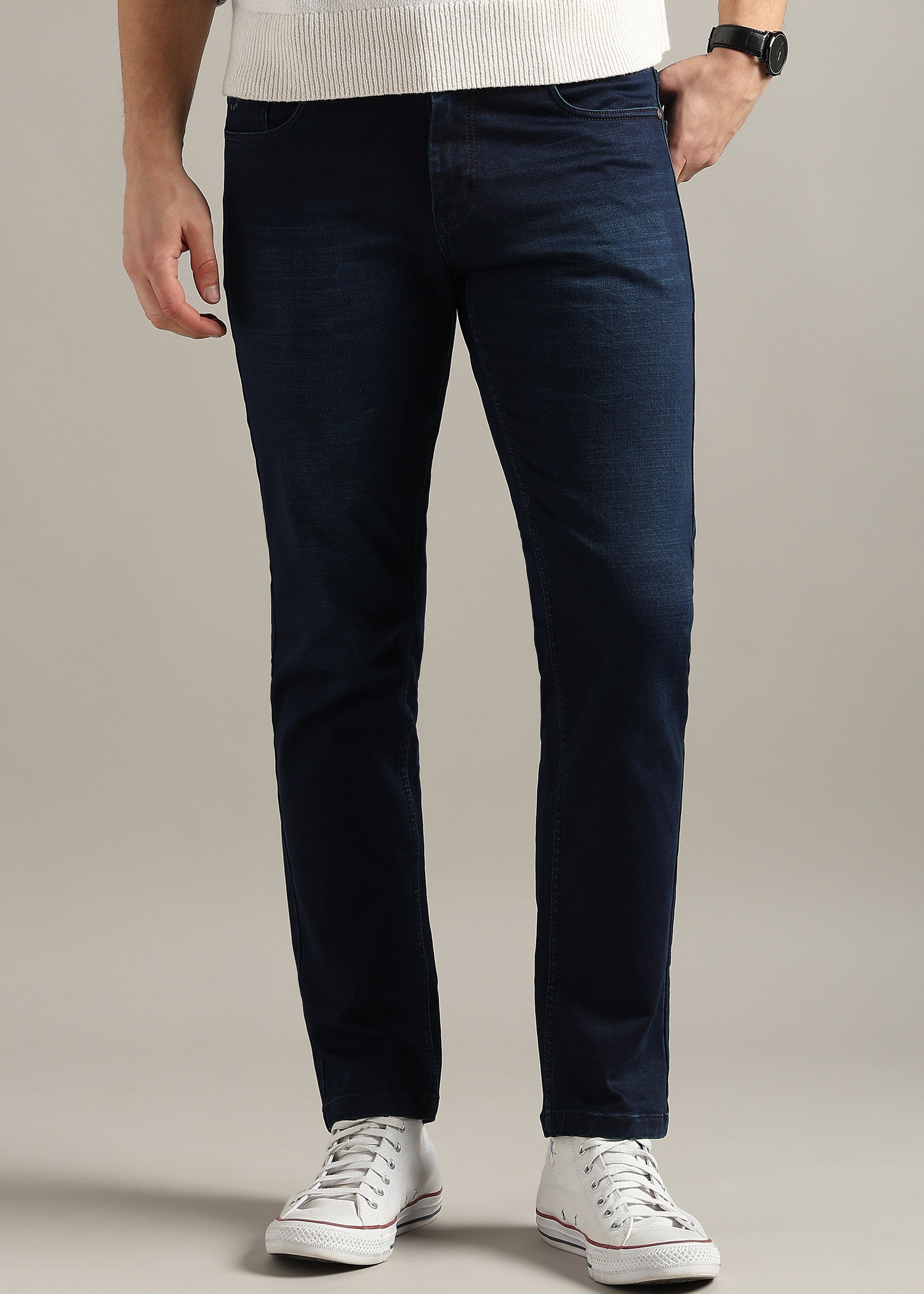 Blue Straight Fit Mid Rise Jeans