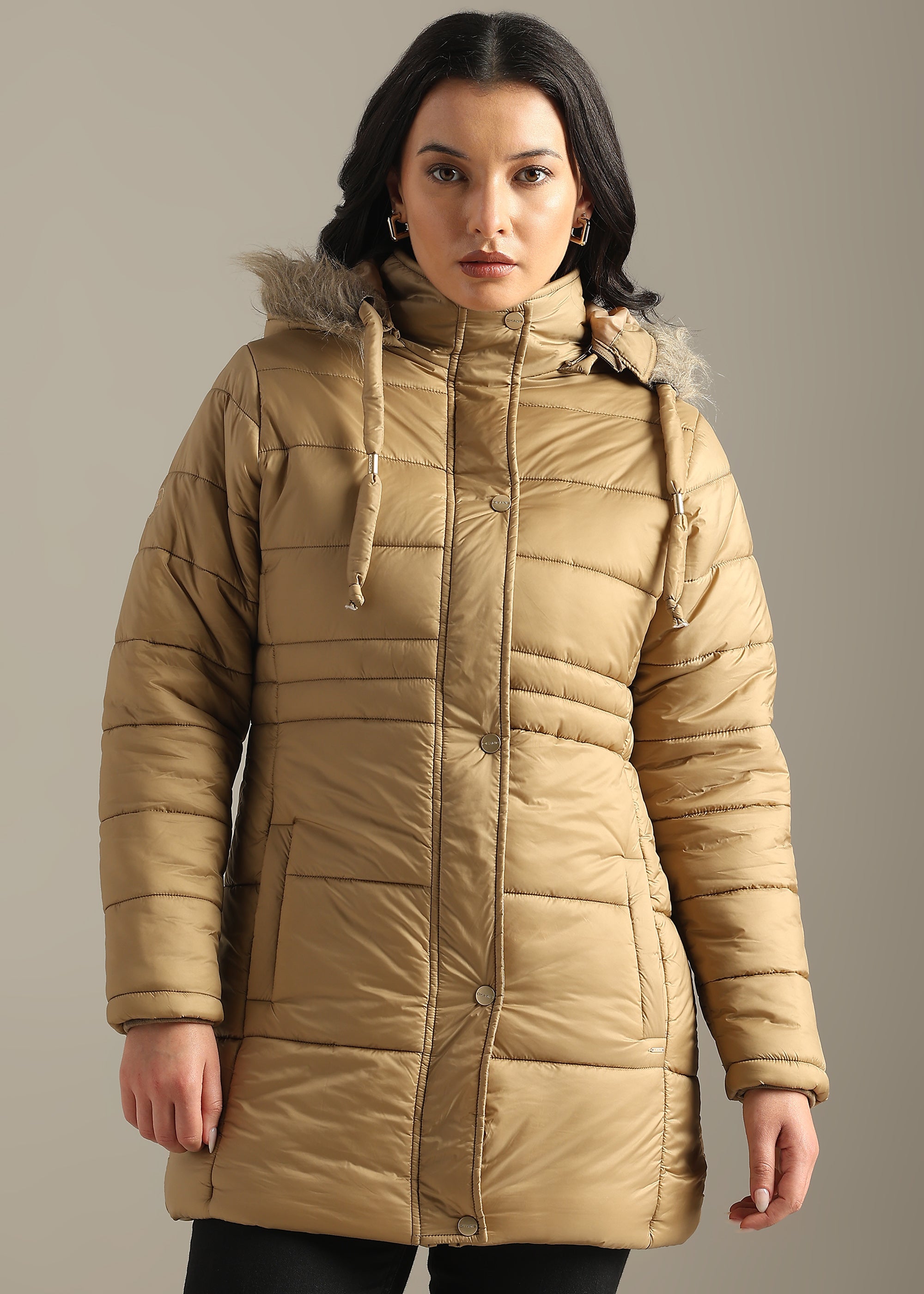 CREAM SOLID NYLON LONG SKI FULL SLEEVE JACKET
