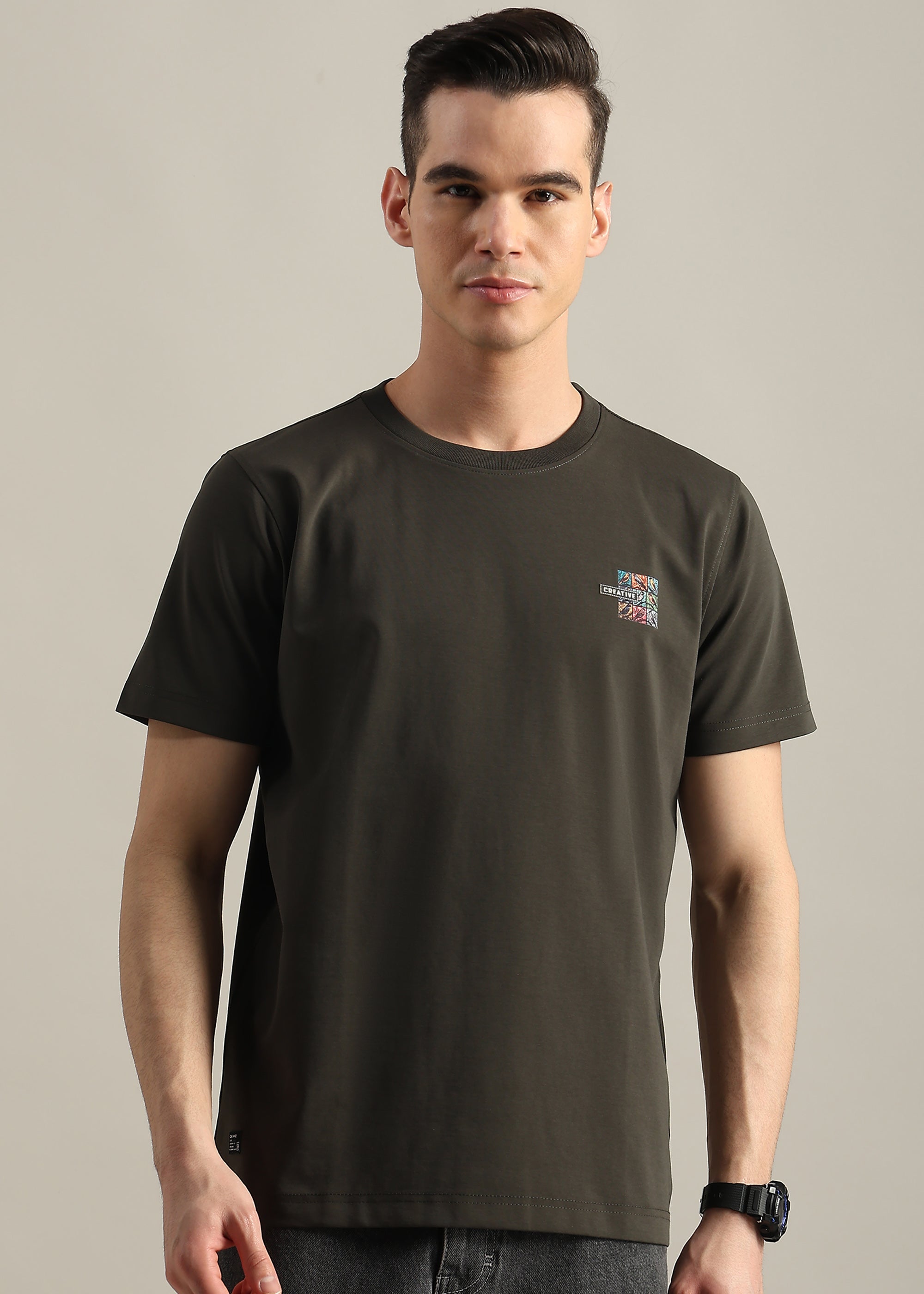 OLIVE COTTON SPANDEX PREMIUM GRAPHIC TEE