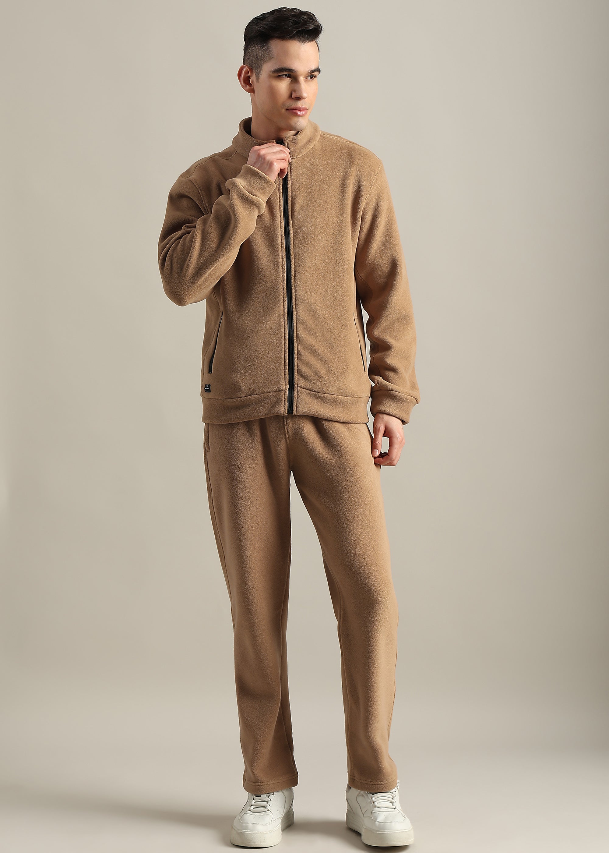 BLACK COTTON BLENDED ZIPPER TRACK-SUIT