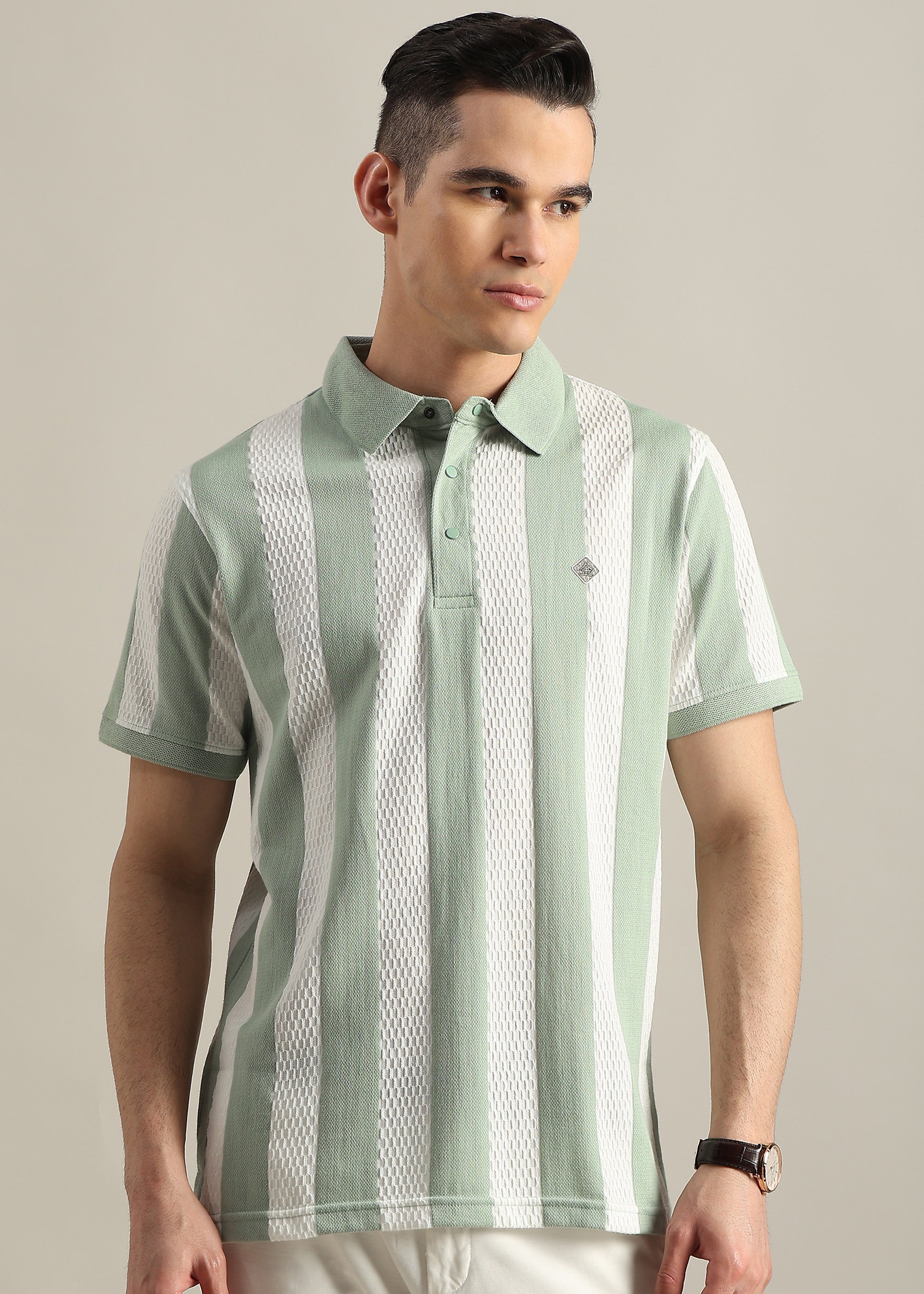 MINT PREMIUM STRUCTURED STRIPED POLO SHIRT