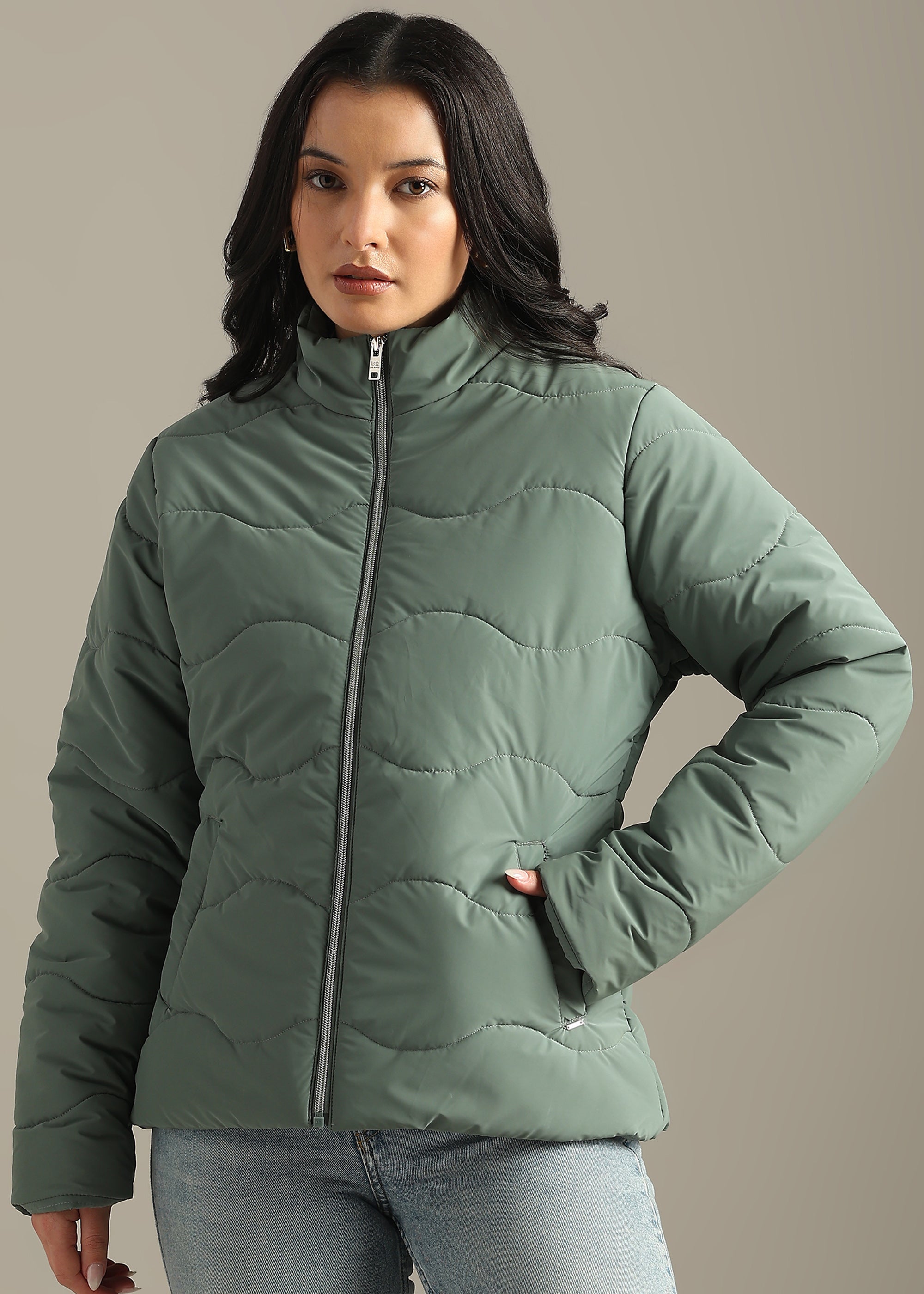 GREEN NYLON TRENDING SOFT QUALITY FULL SLEEVE JACKET