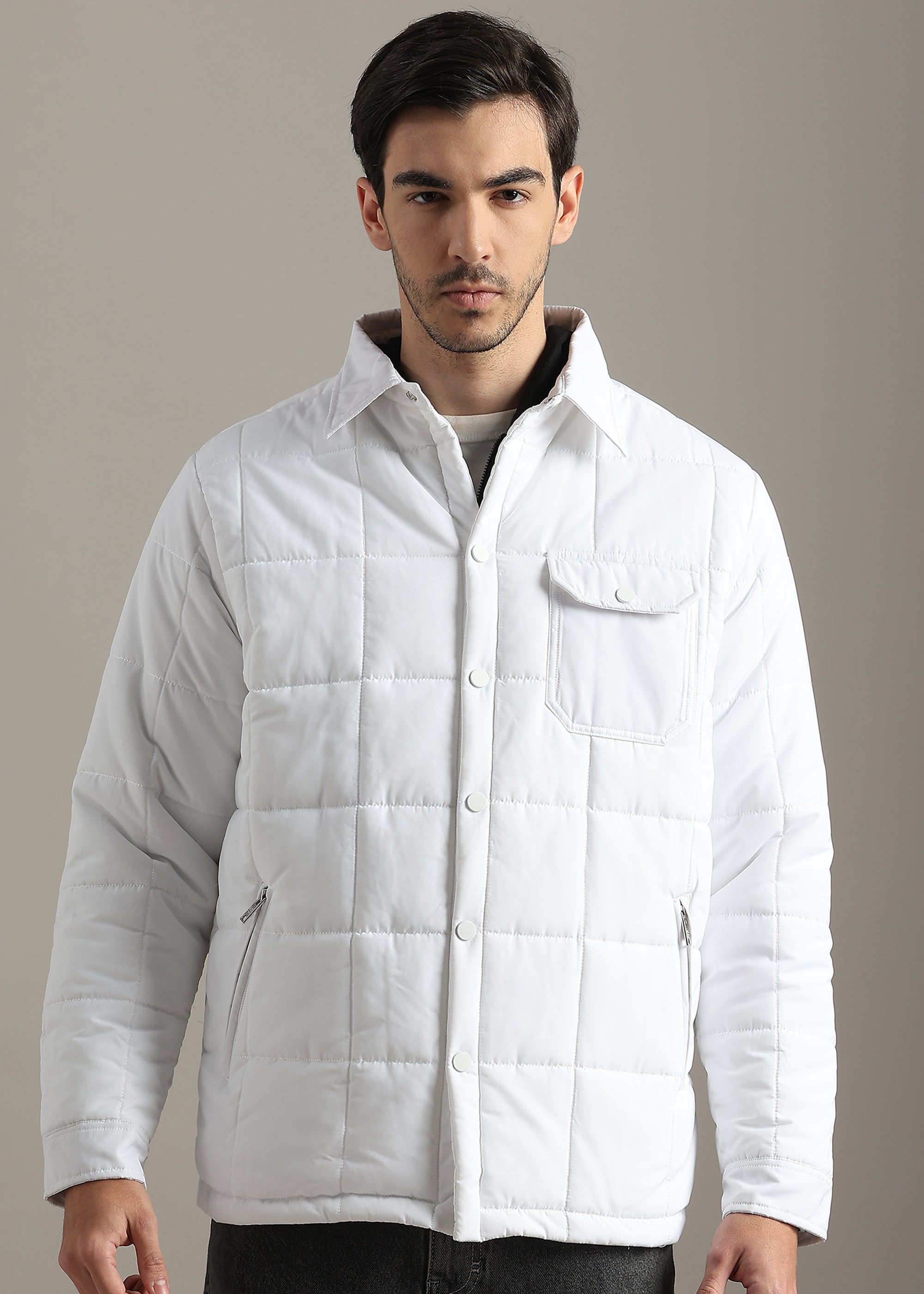 WHITE BLOUSON QUILTED FULL SLEEVE JACKET