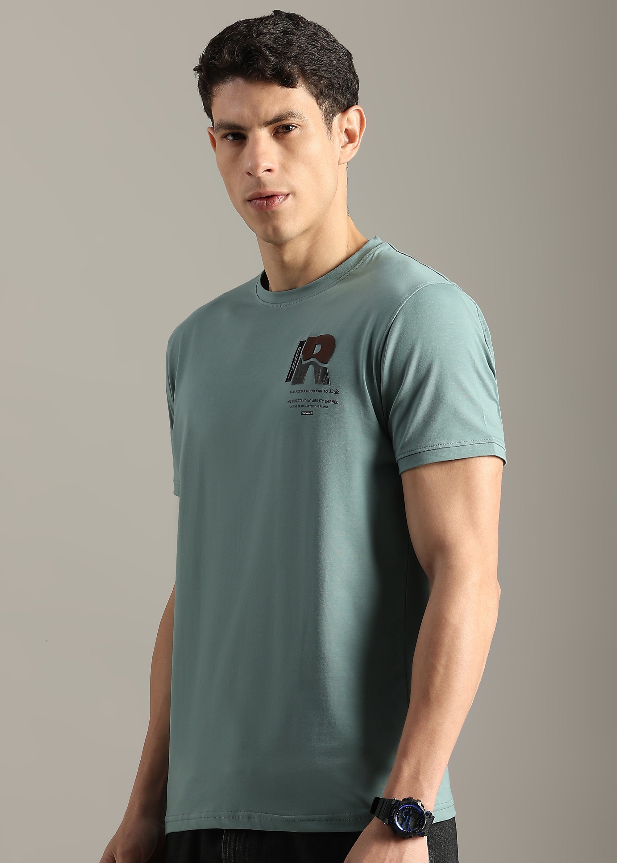 GREEN COTTON ELASTANE GRAPHIC T-SHIRT