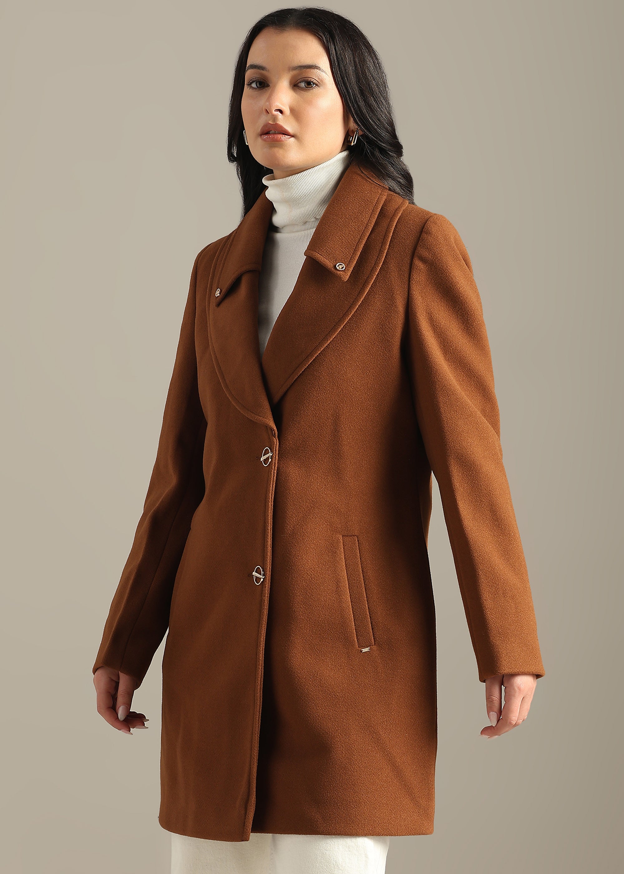 TAN SOLID FORMAL DOUBLE BREASTED OVER COAT