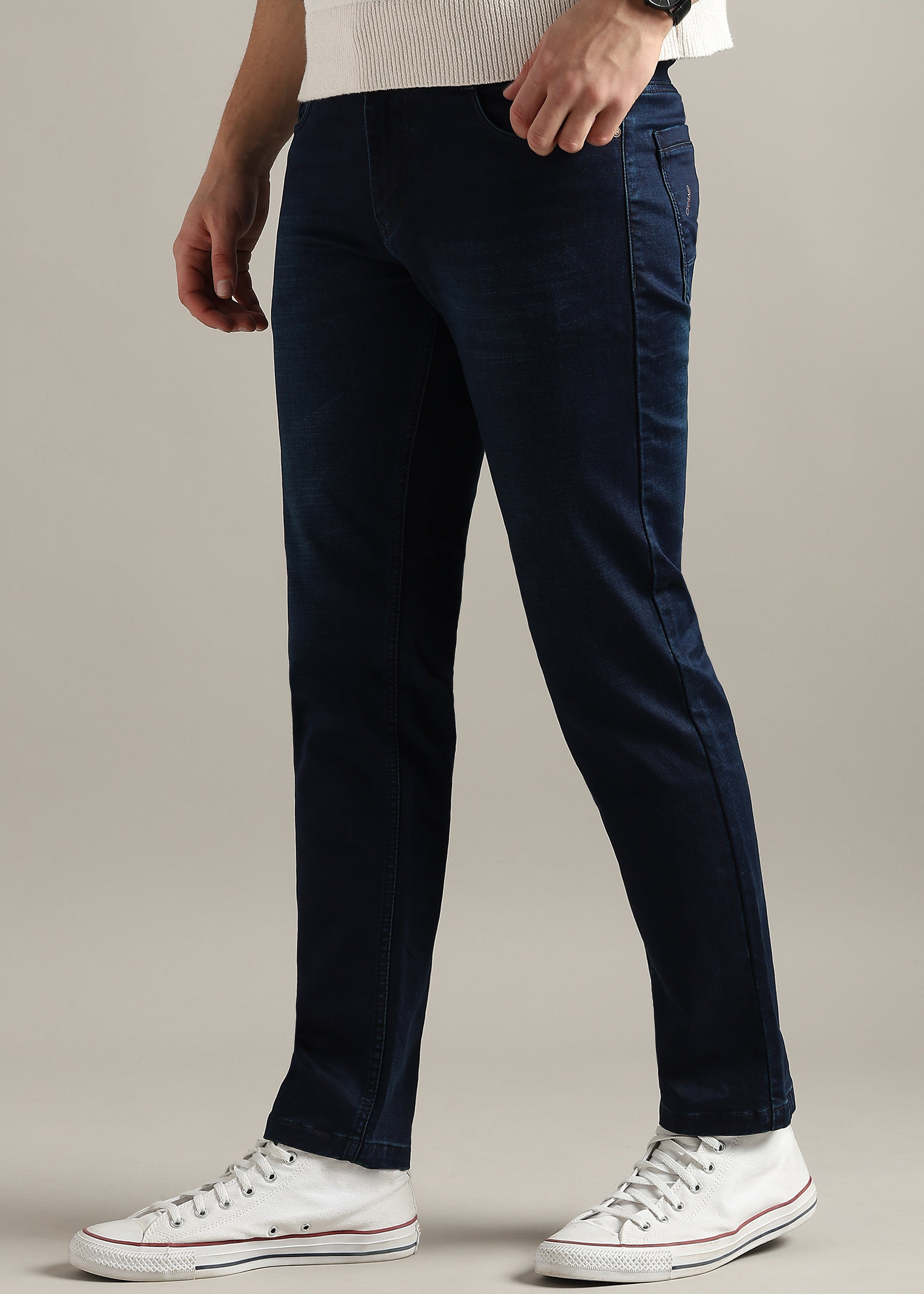 Blue Straight Fit Mid Rise Jeans