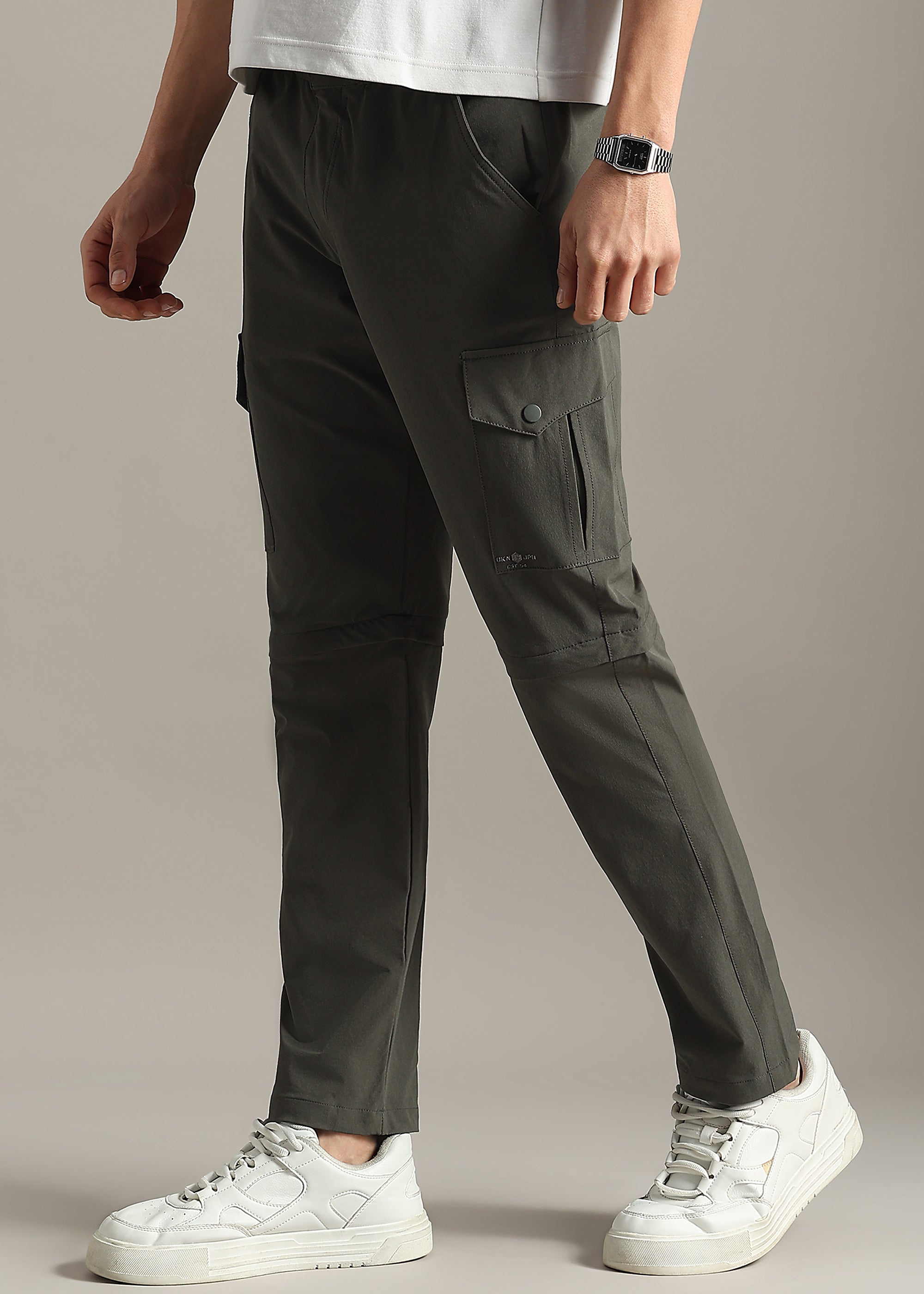 GREEN SOLID POLYSTER ELASTEN CONVERTABLE PANT