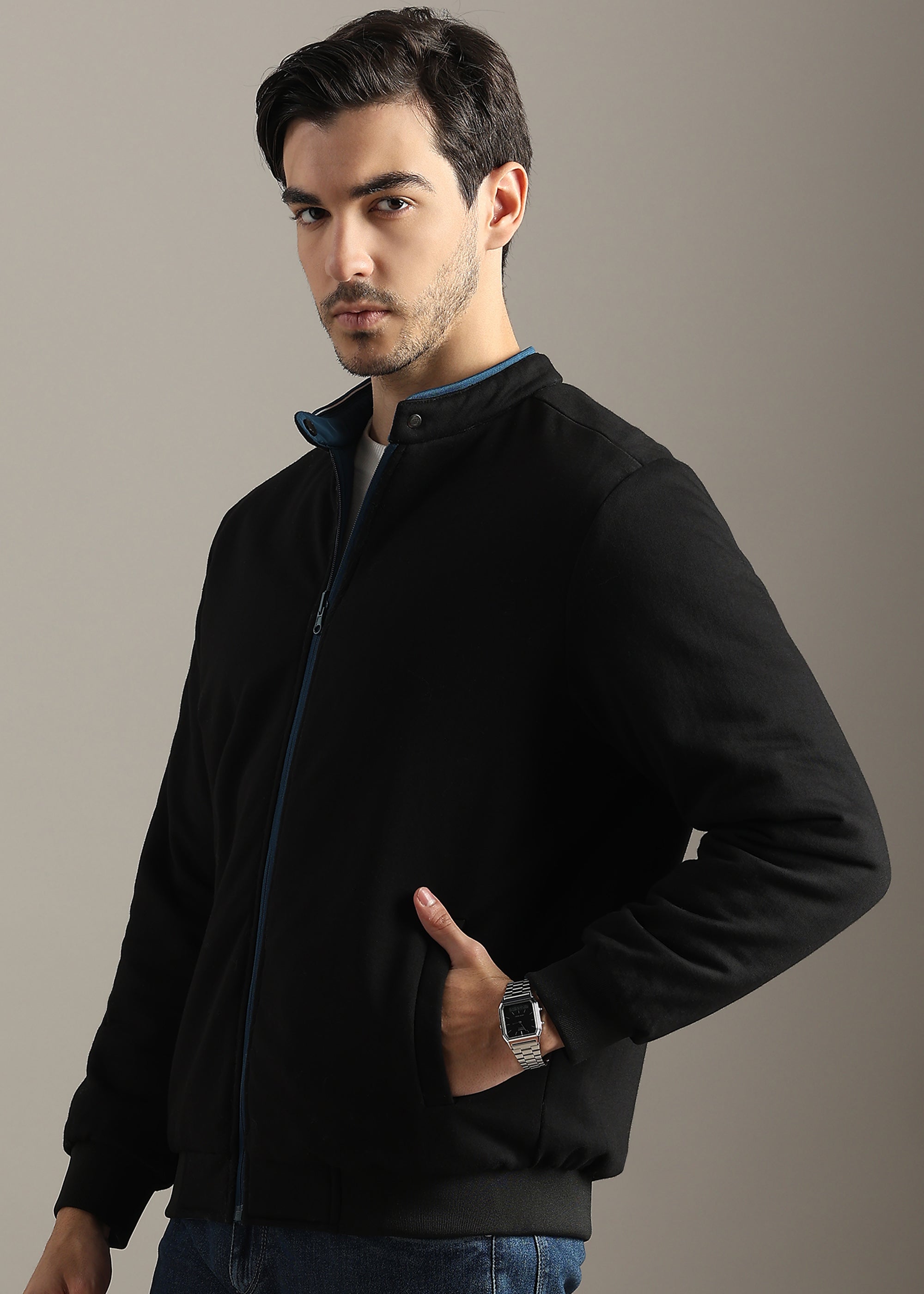 DENIM SOLID  REVERSIBLE WITH SWEAT SHIRT INSIDE