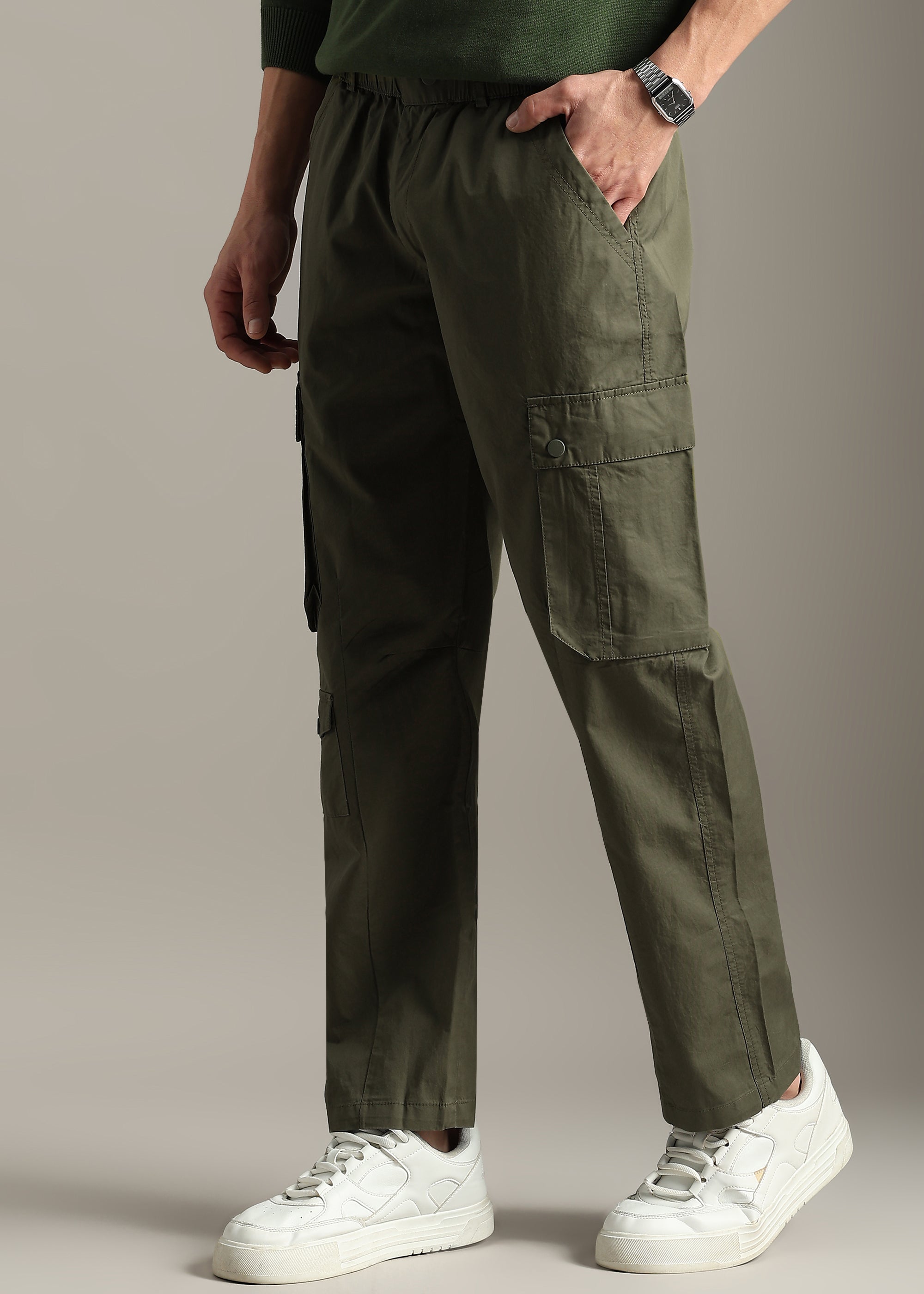 OLIVE MULTI POCKET COTTON CARGO PANT