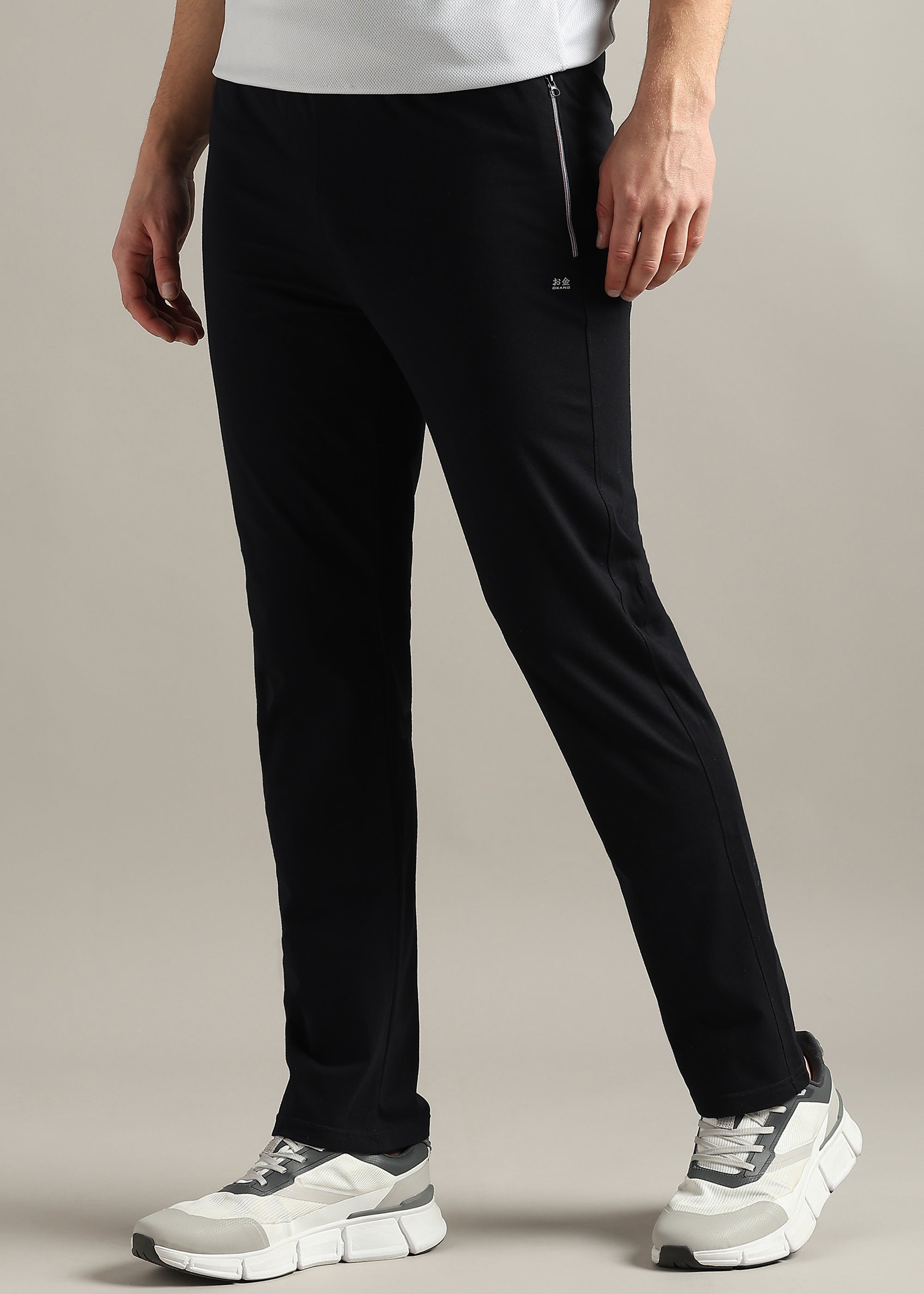 BLACK SOLID COTTON BLENDED LOUNGE PANT