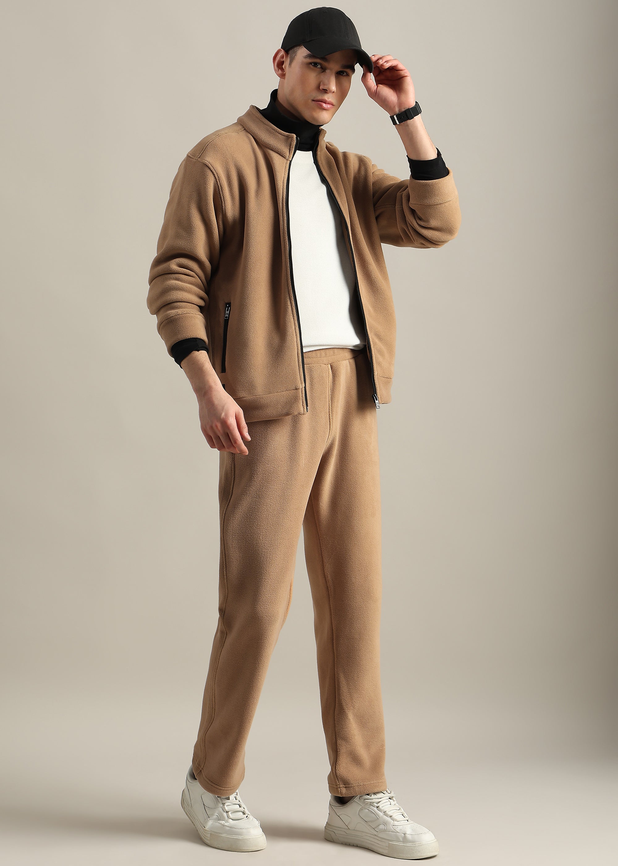 BLACK COTTON BLENDED ZIPPER TRACK-SUIT