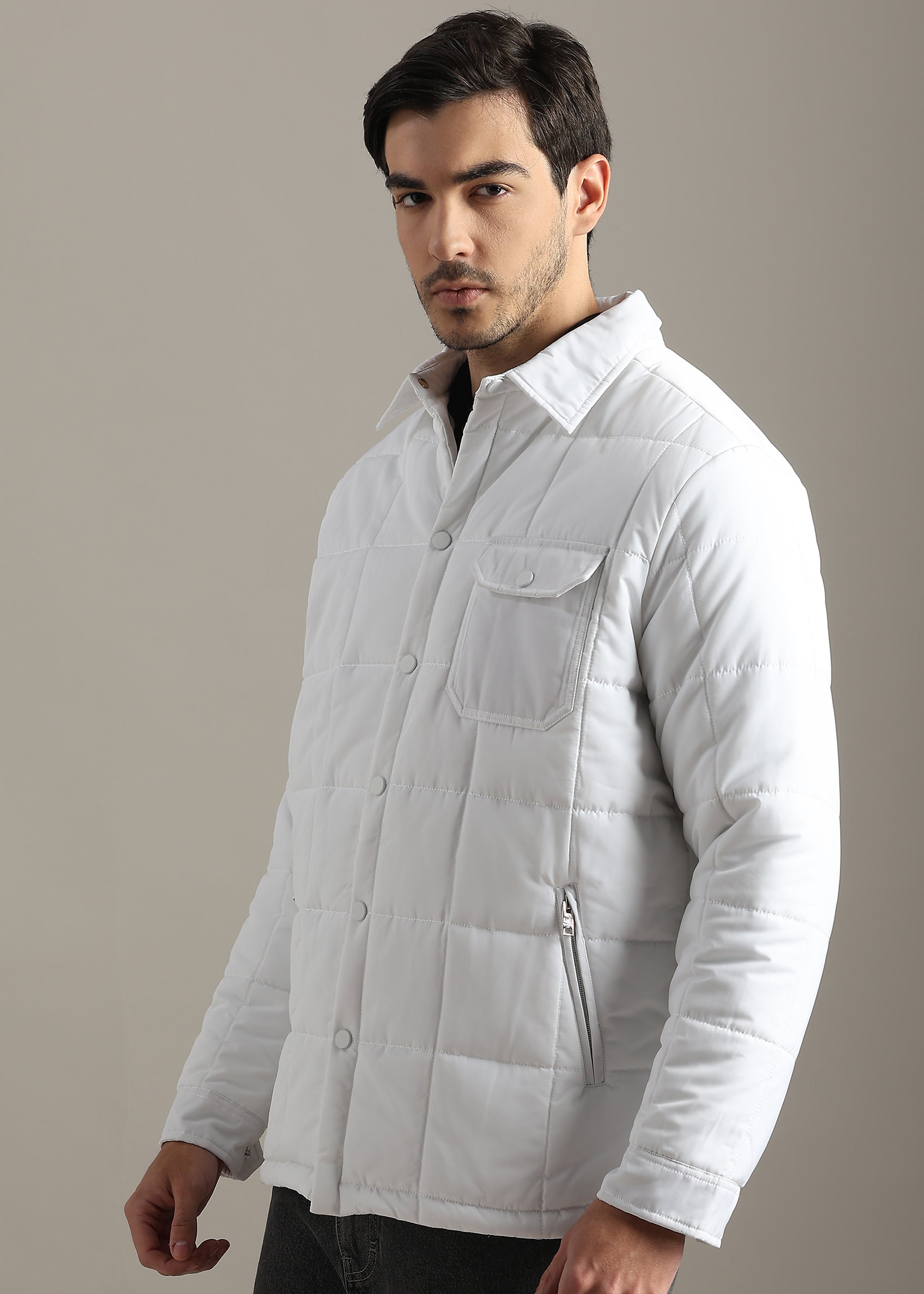 WHITE BLOUSON QUILTED FULL SLEEVE JACKET