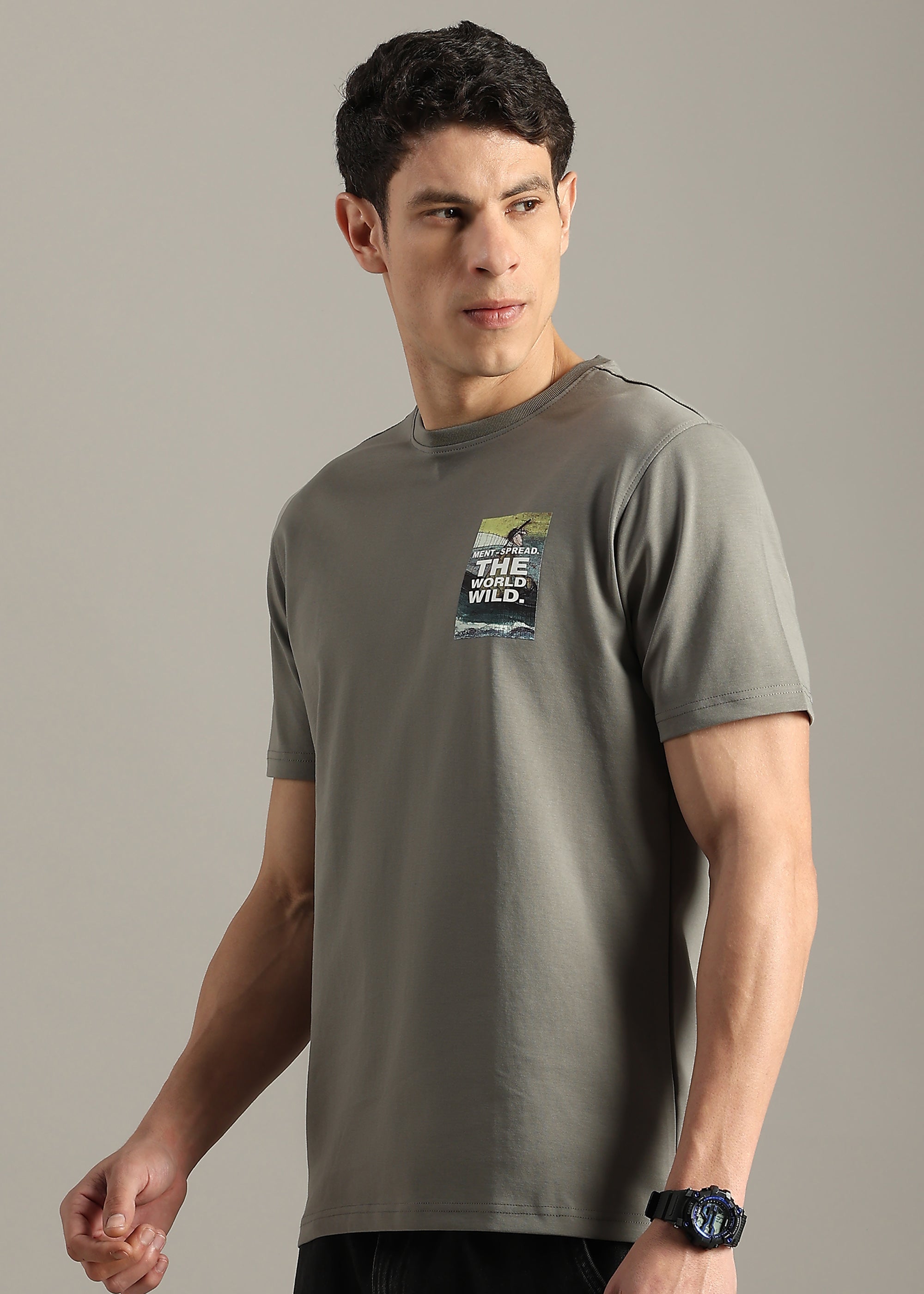 GREY COTTON SPANDEX PREMIUM GRAPHIC TEE