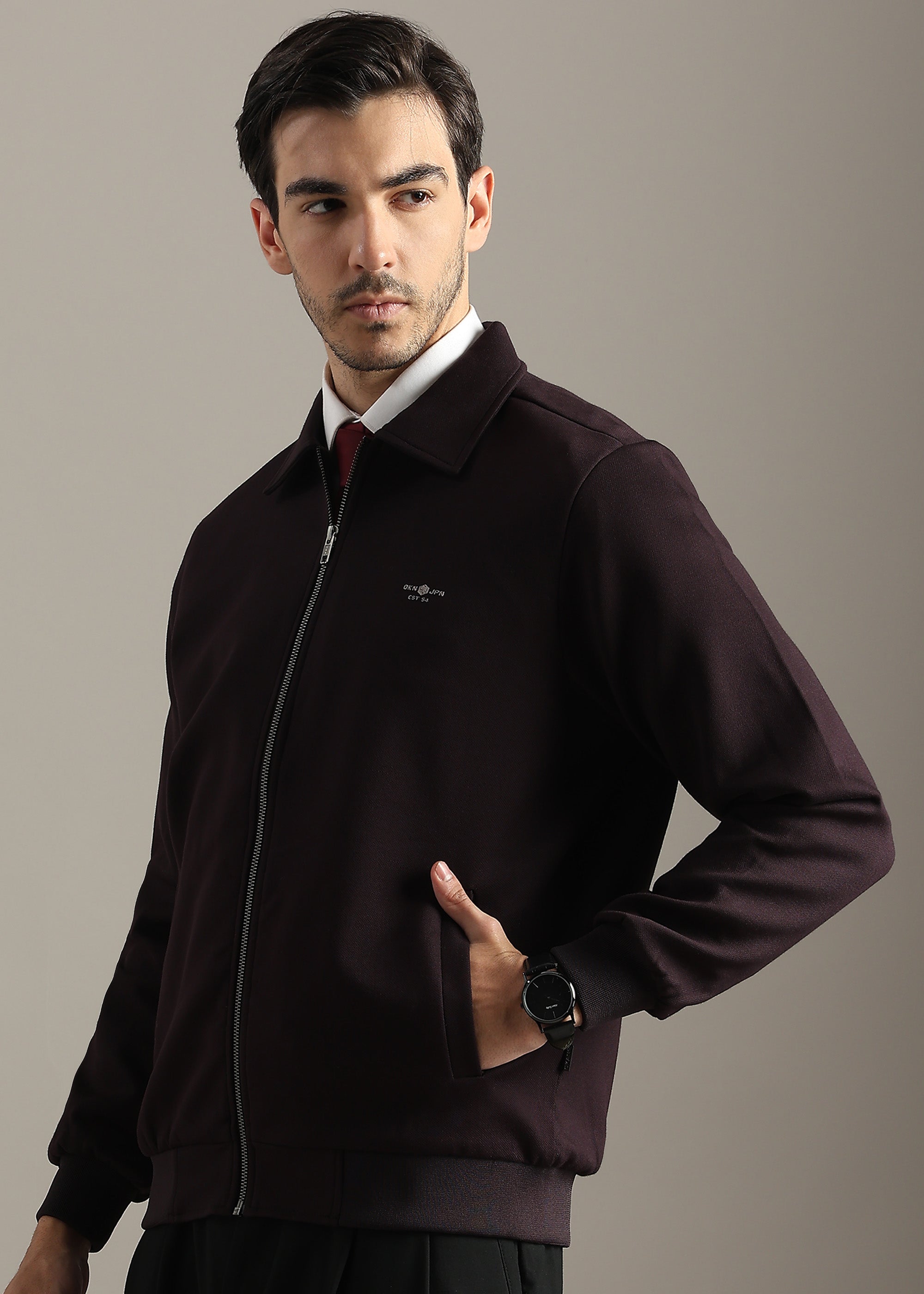 WINE STRUCTURED BLOUSON FORMAL FULL SLEEVE JACKET