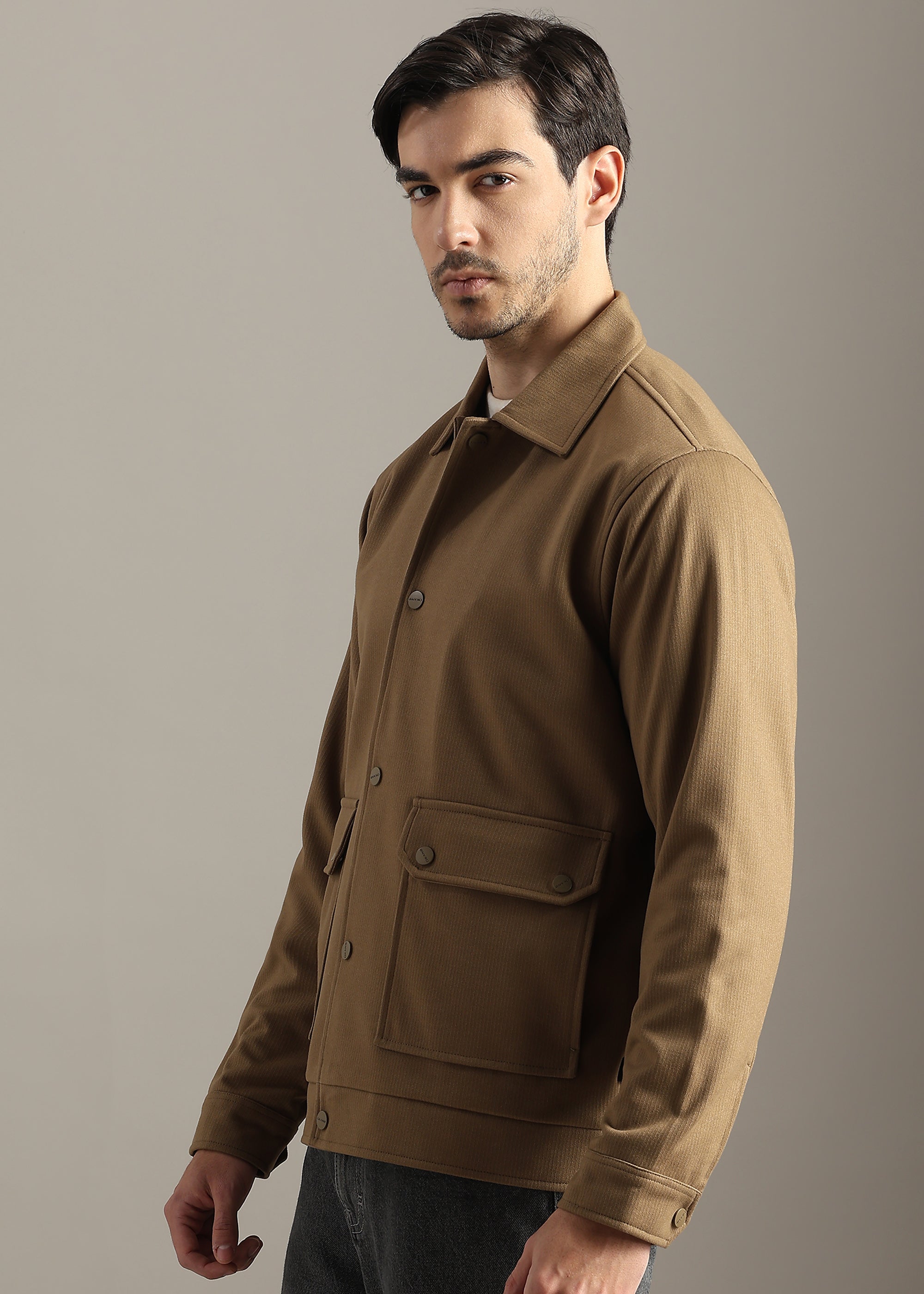 CAMEL STRUCTURED BLOUSON FULL SLEEVE JACKET