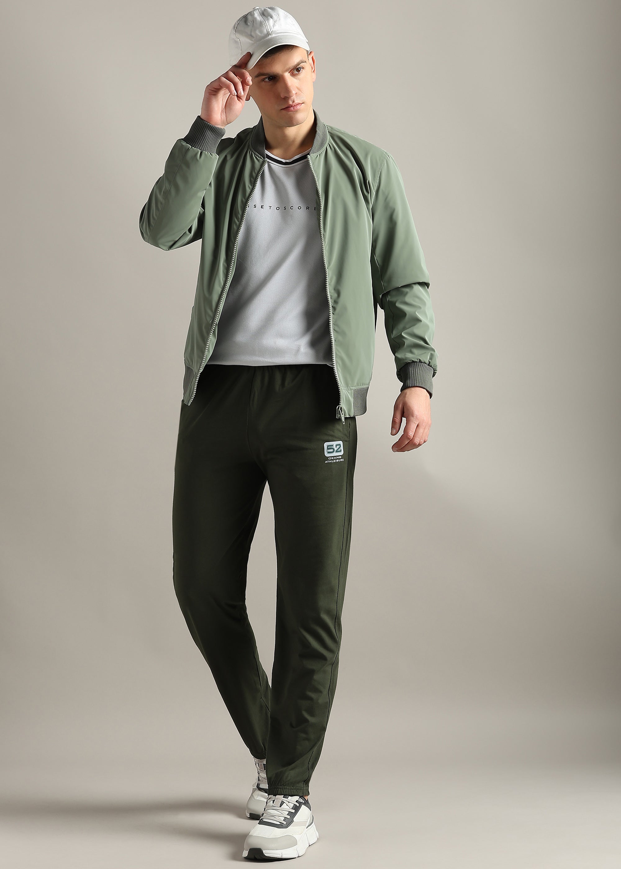 GREEN SOLID COTTON BLENDED JOGGER PANT