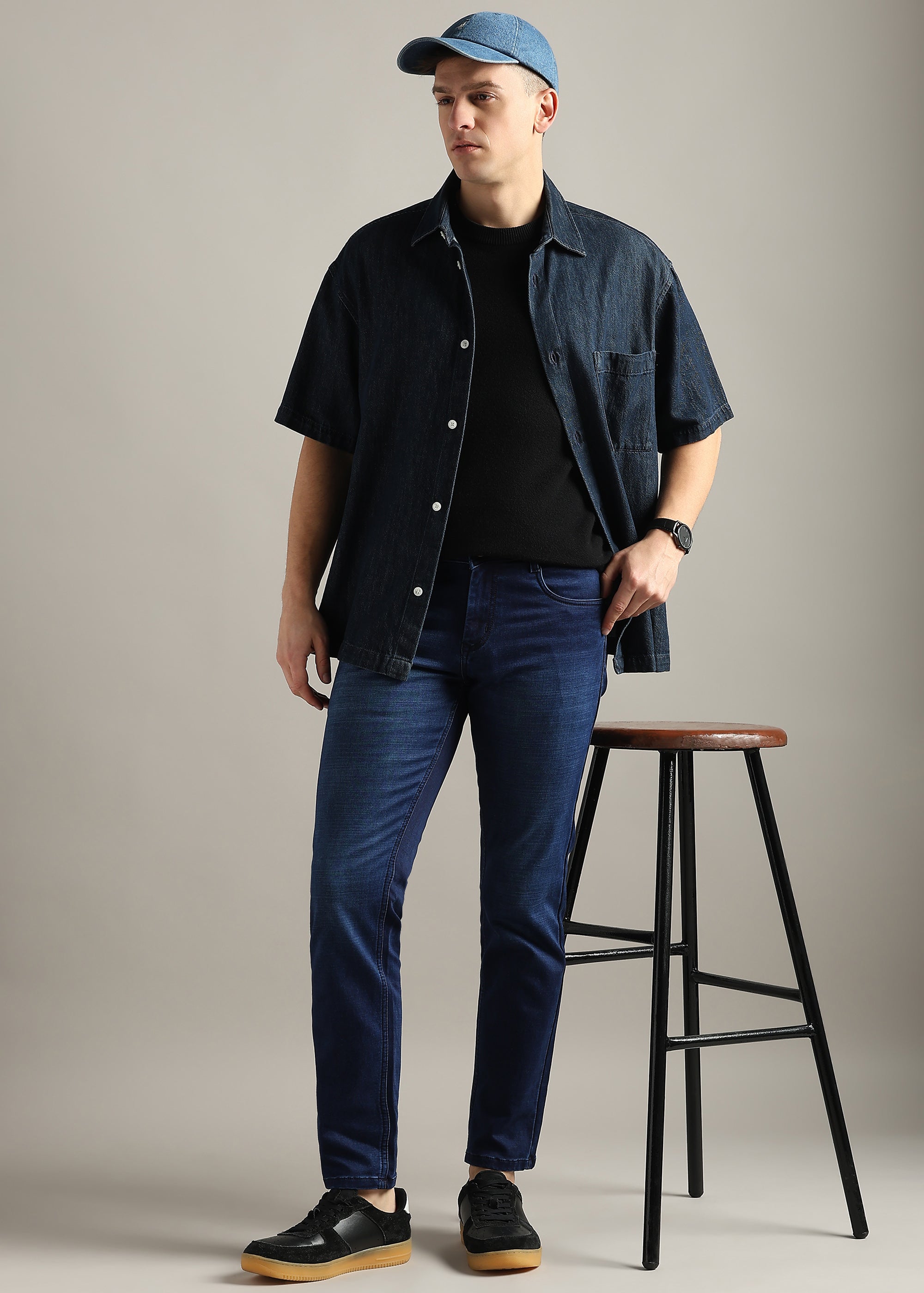 Blue  Straight Fit Mid Rise Light Fade Jeans