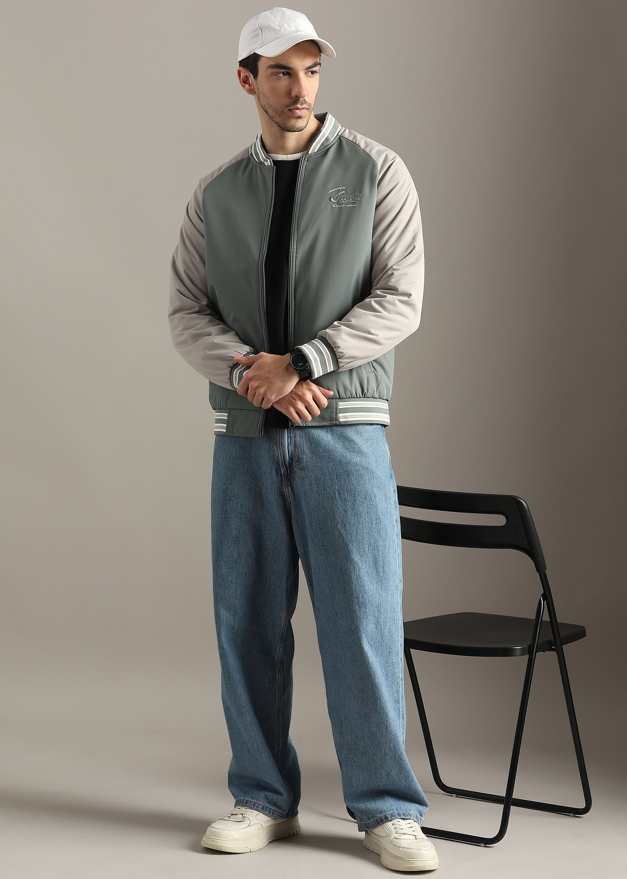 OLIVE COLOUR BLOCK REVERSIBLE FULL SLEEVE JACKET