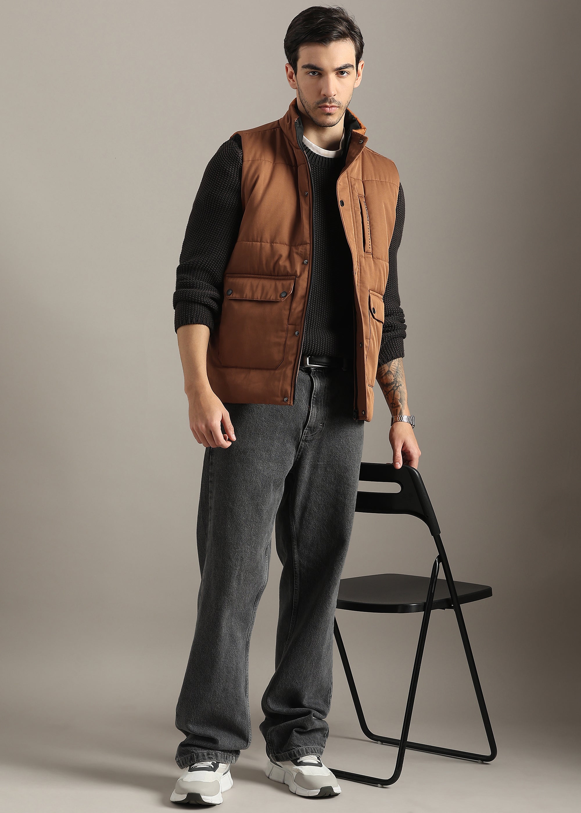 RUST SOLID  FAUX COTTON CARGO GILET