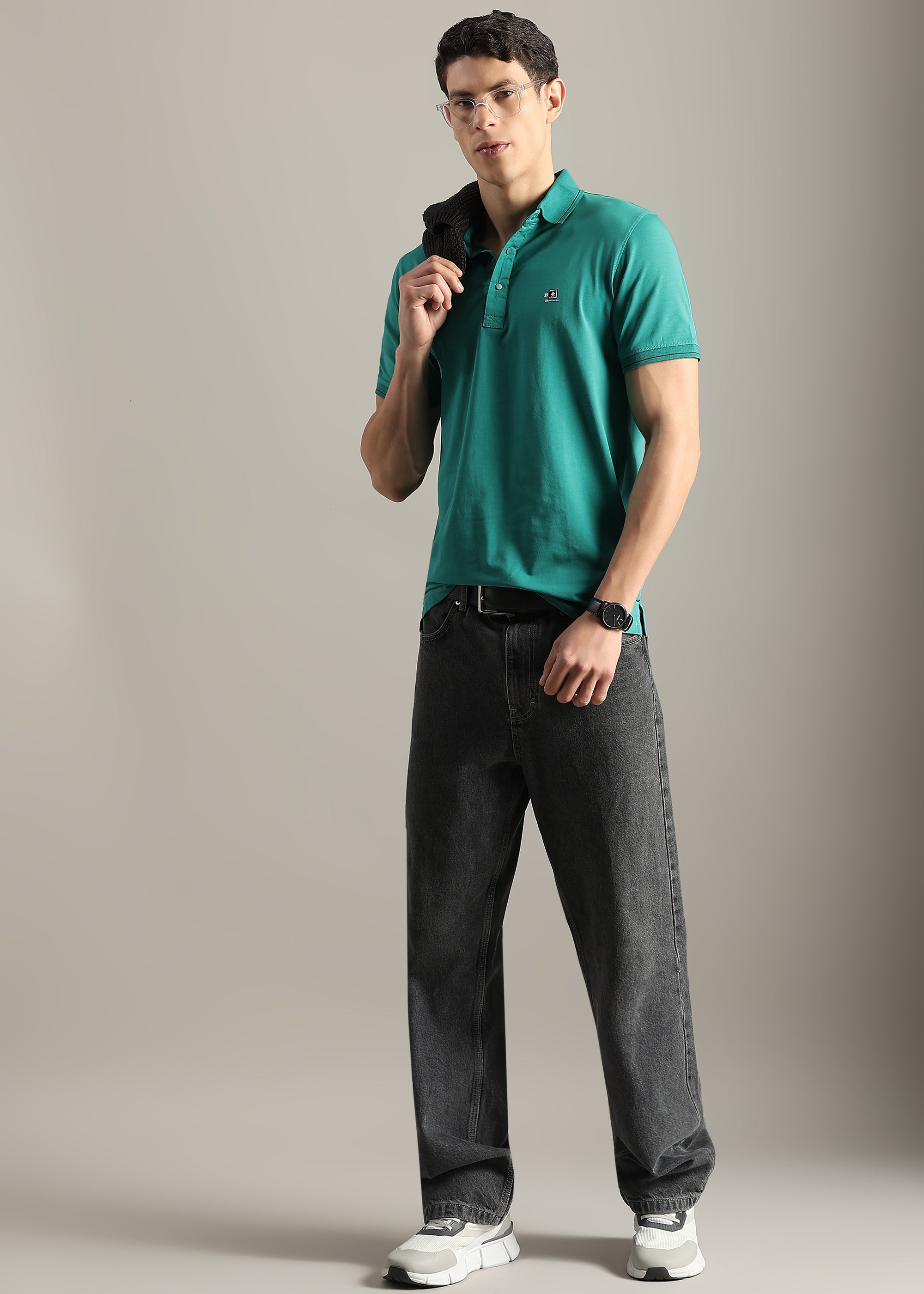 NEW GREEN SOLID COTTON ELASTANE POLO TEE