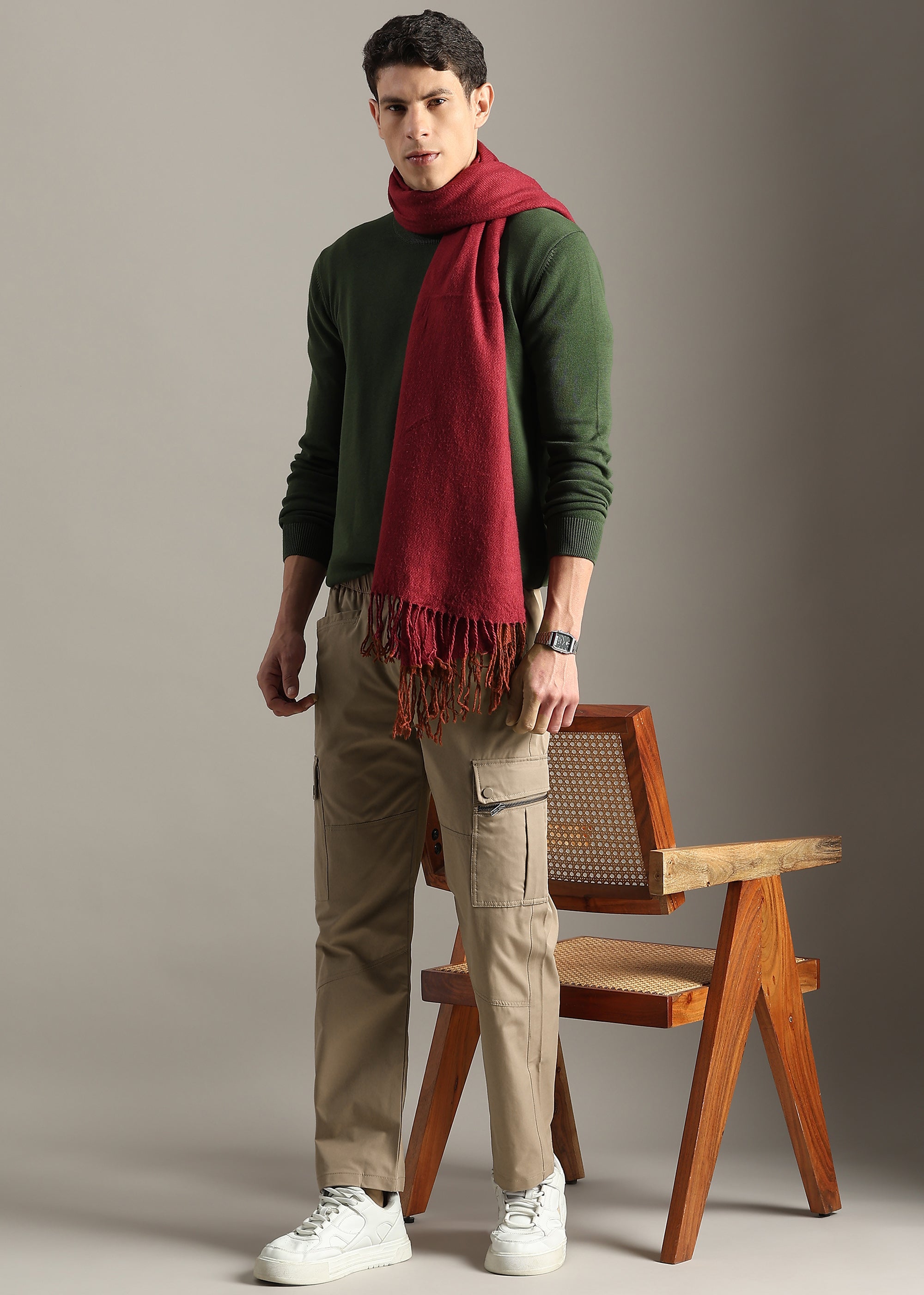BEIGE NYLON BLENDED ELASTANE CARGO PANT