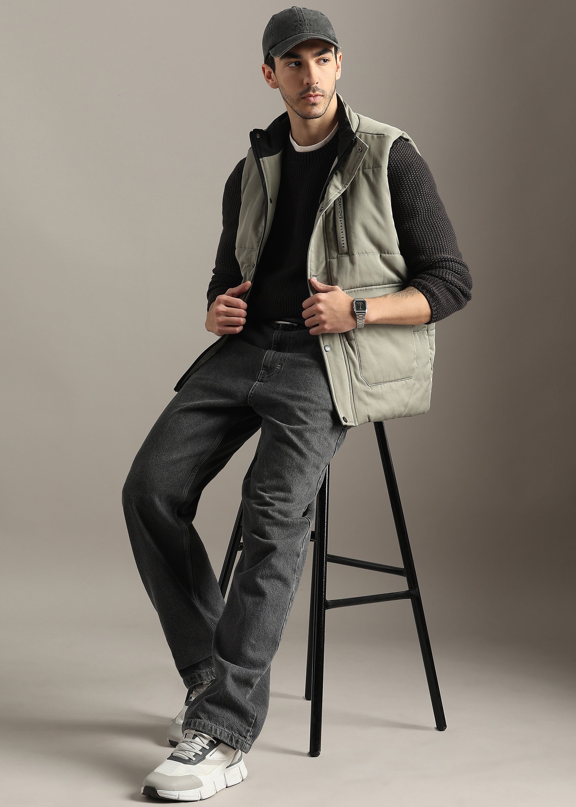 OLIVE SOLID FAUX COTTON CARGO GILET