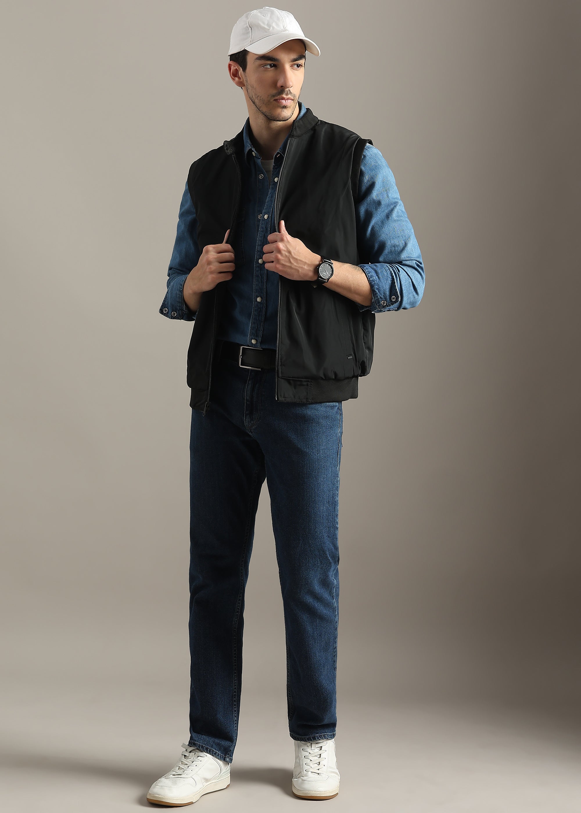 BLACK CHECKED TWEED ELASTANE REVERSIBLE GILET