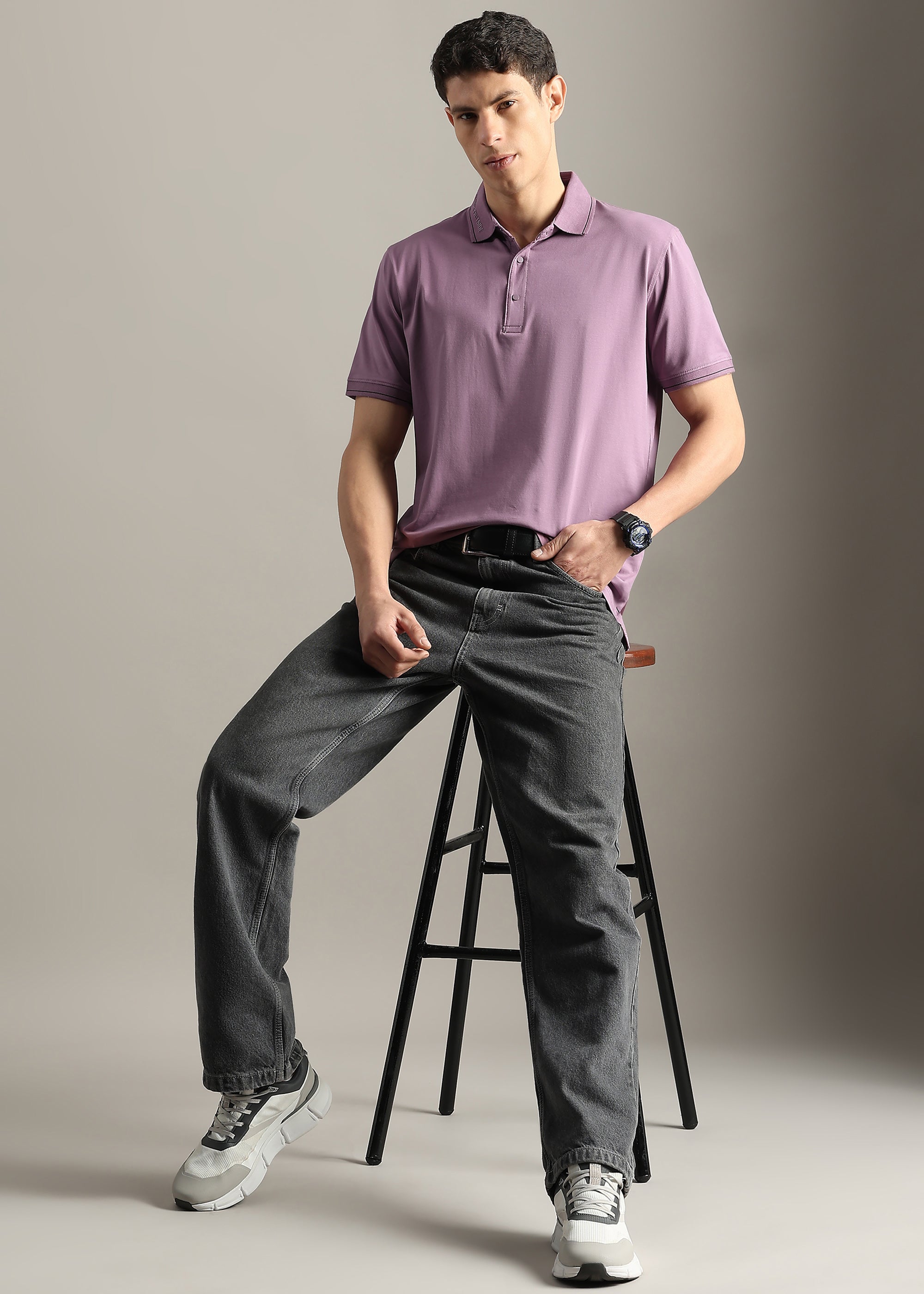 PINK SOLID COTTON ELASTANE POLO TEE