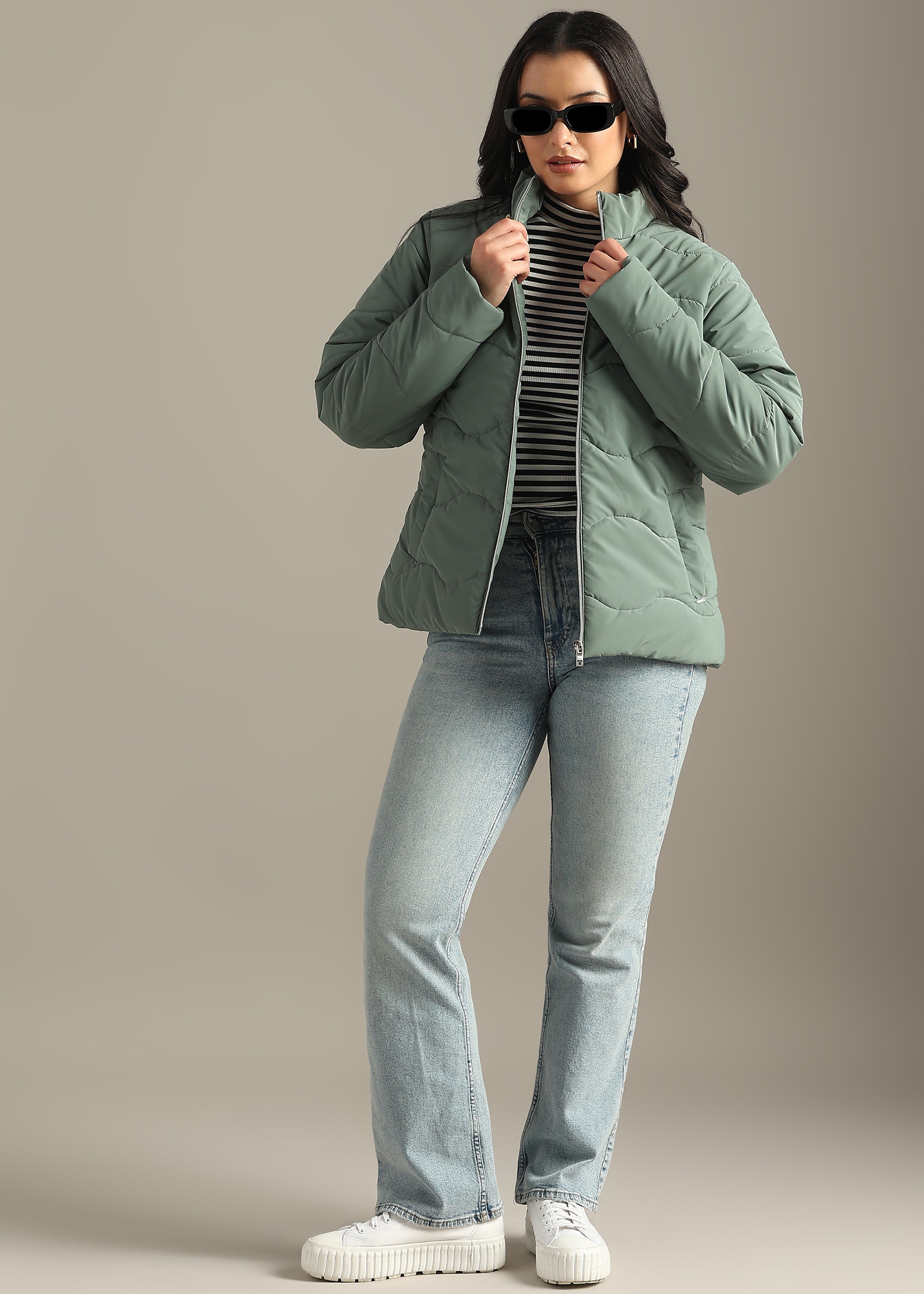 GREEN NYLON TRENDING SOFT QUALITY FULL SLEEVE JACKET