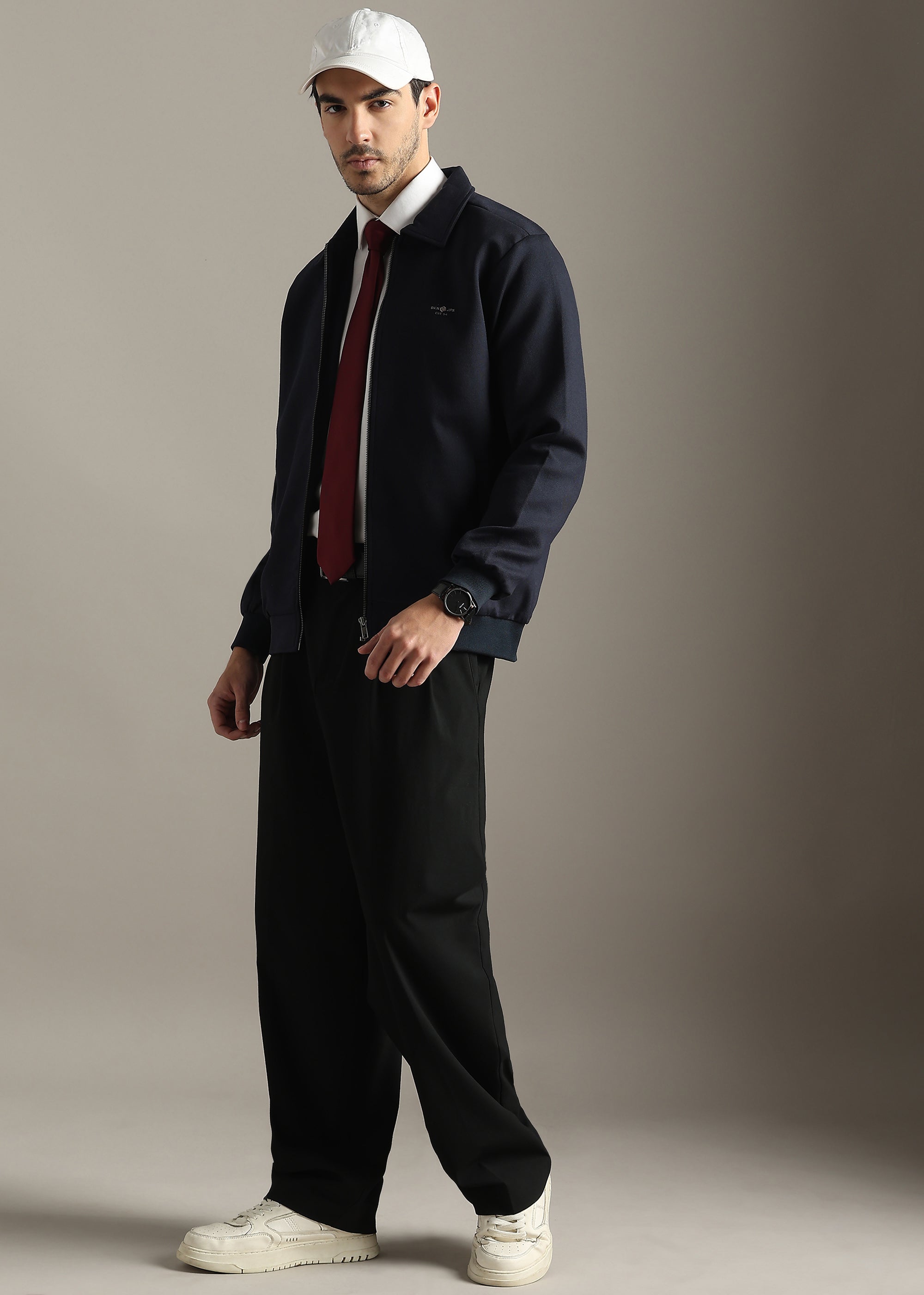 NAVY STRUCTURED BLOUSON FORMAL FULL SLEEVE JACKET