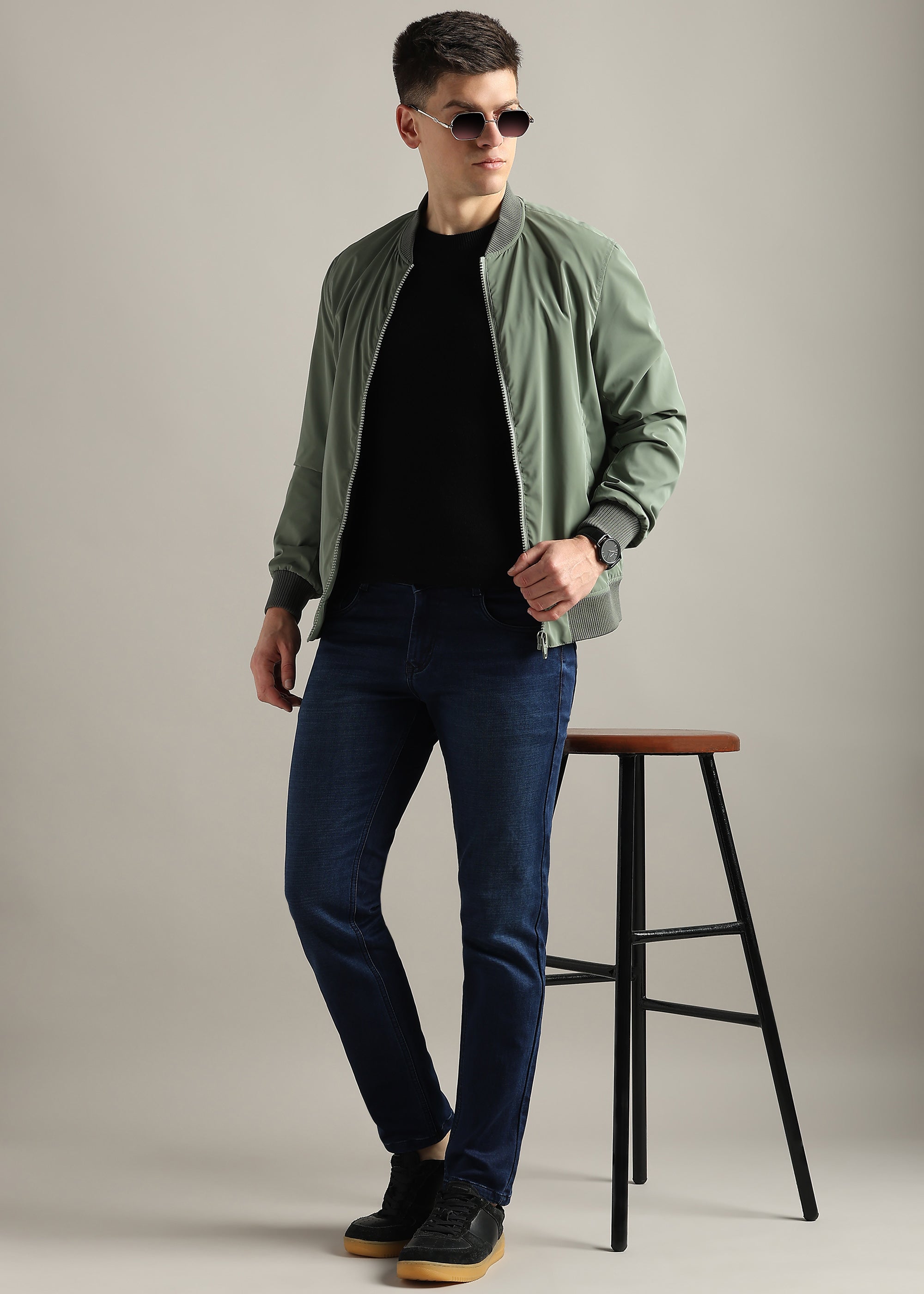 Navy Straight Fit Mid Rise Light Fade Jeans