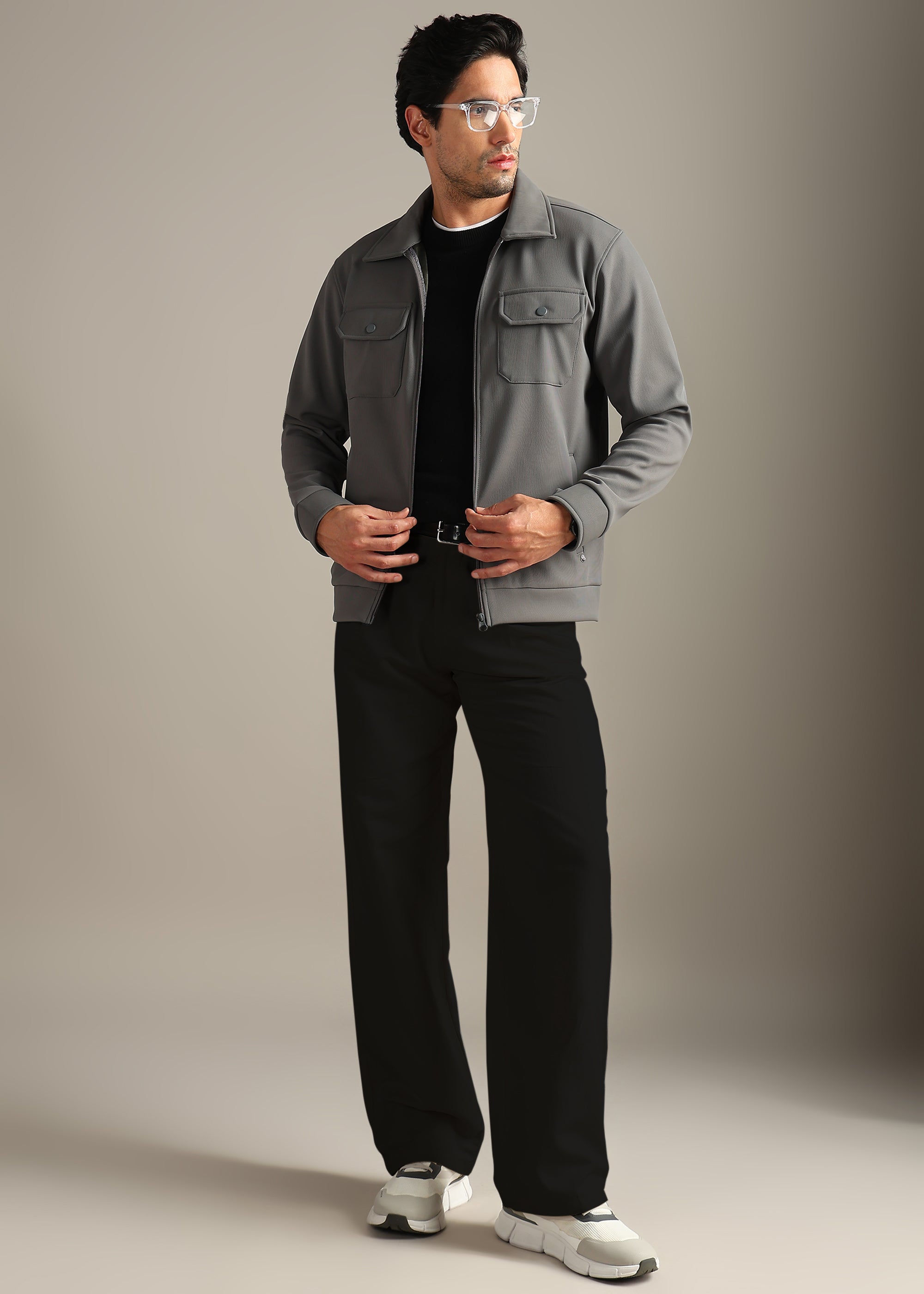 GREY SOLID PREMIUM WARMTH + ZIPPER SHACKET