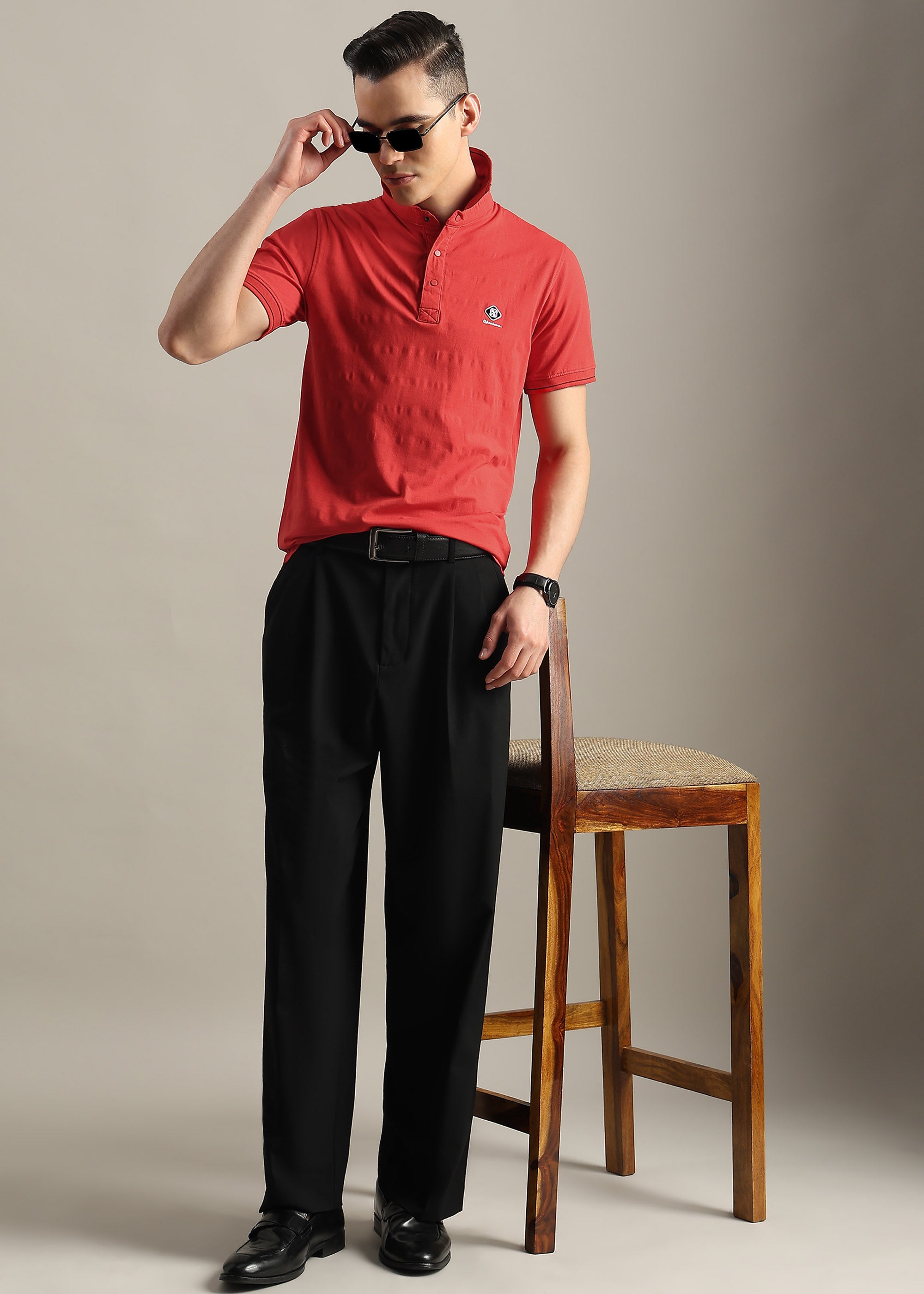 RED SOLID COTTON ELASTANE POLO TEE