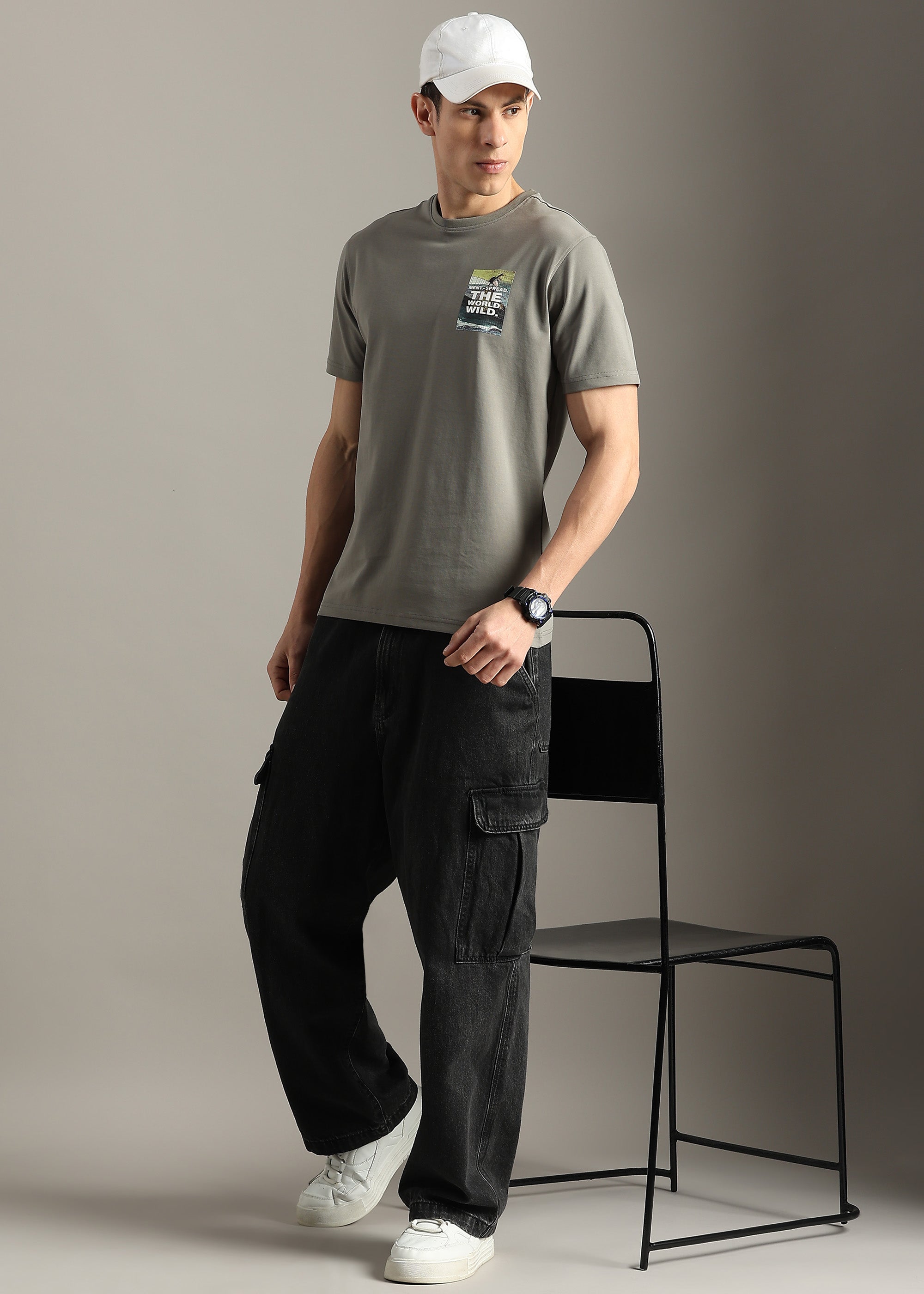 GREY COTTON SPANDEX PREMIUM GRAPHIC TEE