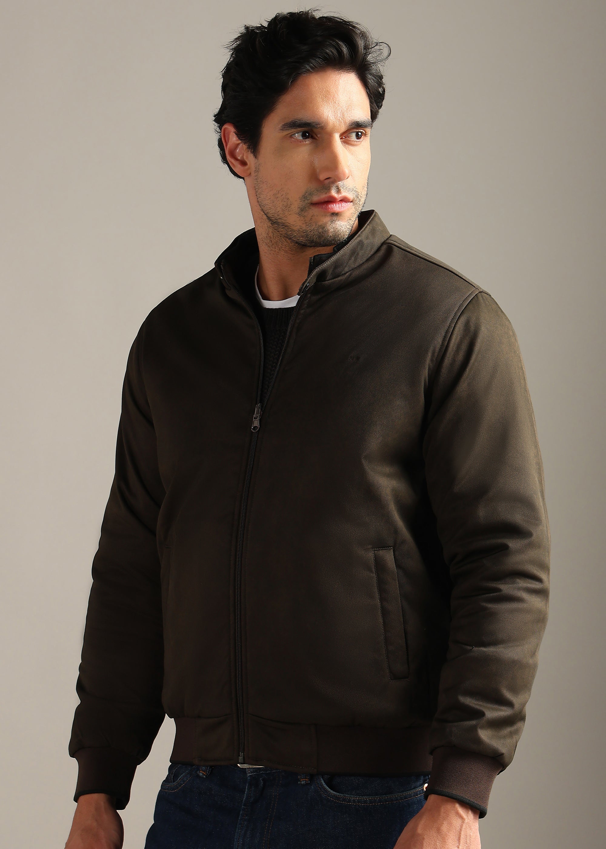 BROWN SOLID REVERSIBLE TEXTURED FULL SLEEVE JACKET