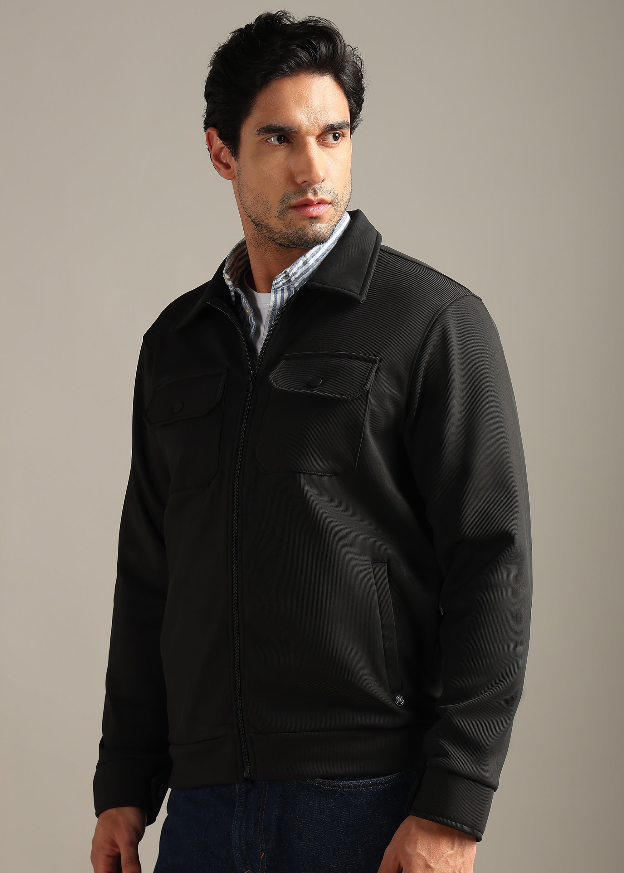 BLACK SOLID PREMIUM WARMTH + ZIPPER SHACKET