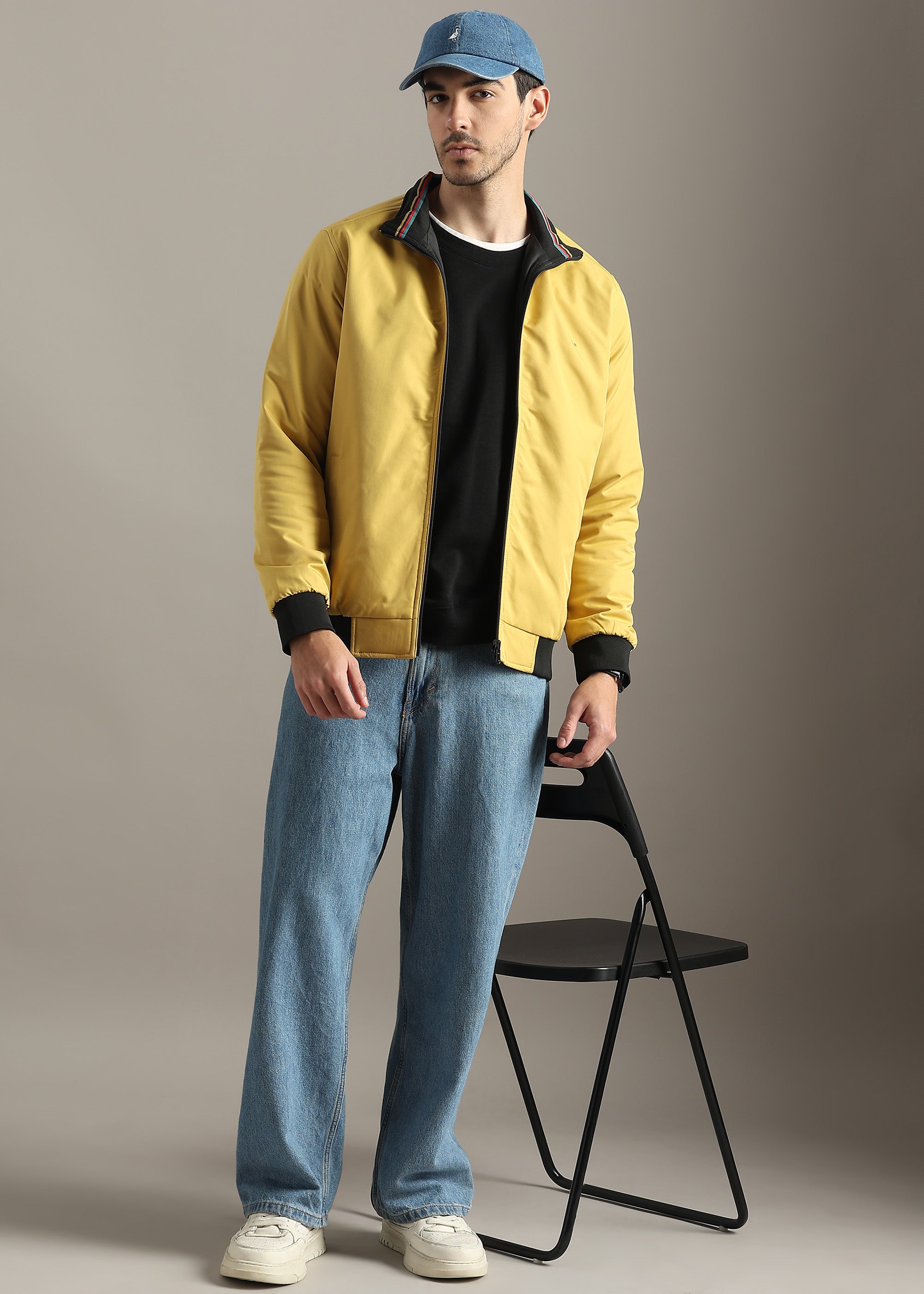 MUSTARD SOLID REVERSIBLE FAUX COTTON FULL SLEEVE JACKET