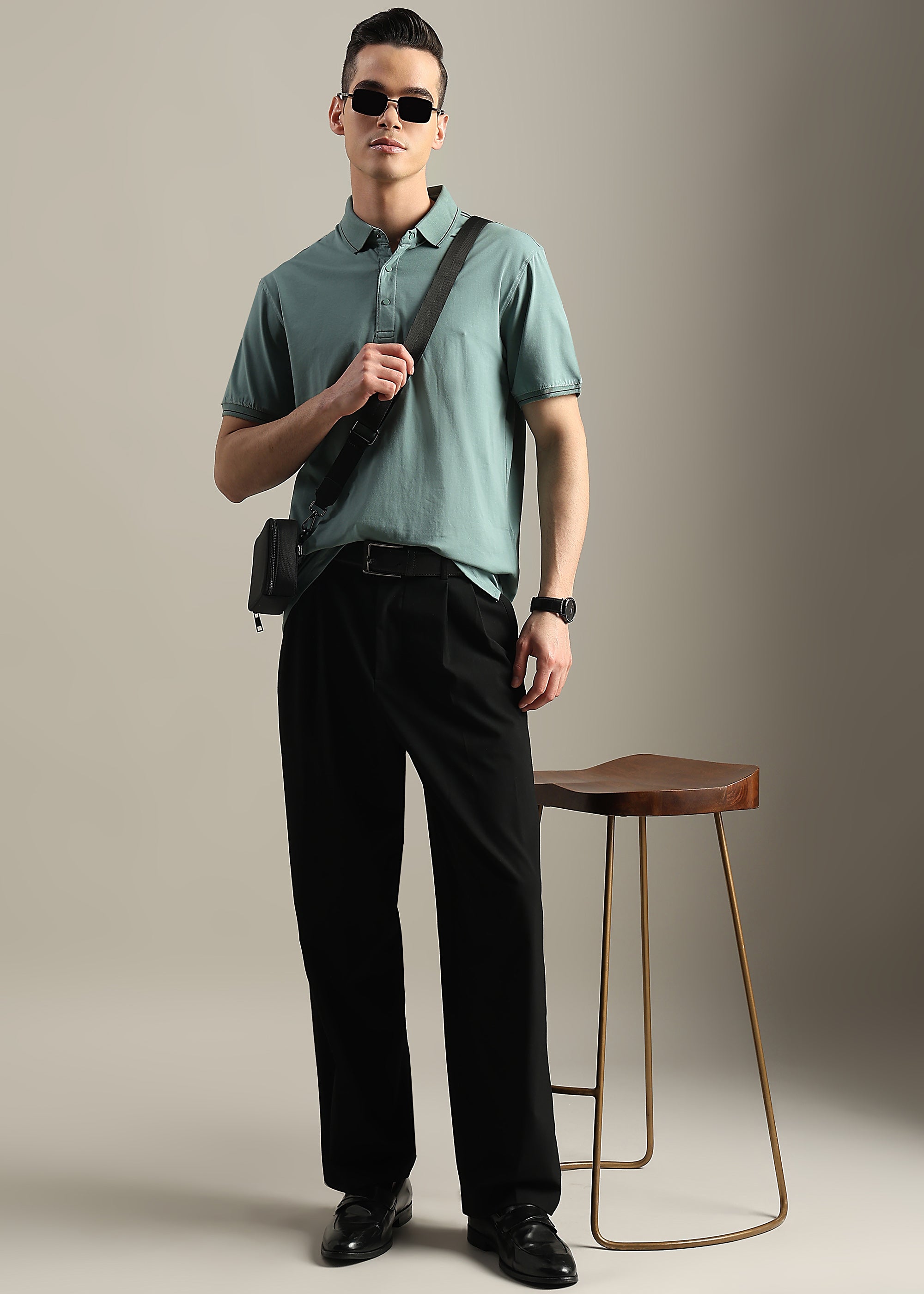 GREEN SOLID COTTON ELASTANE POLO TEE