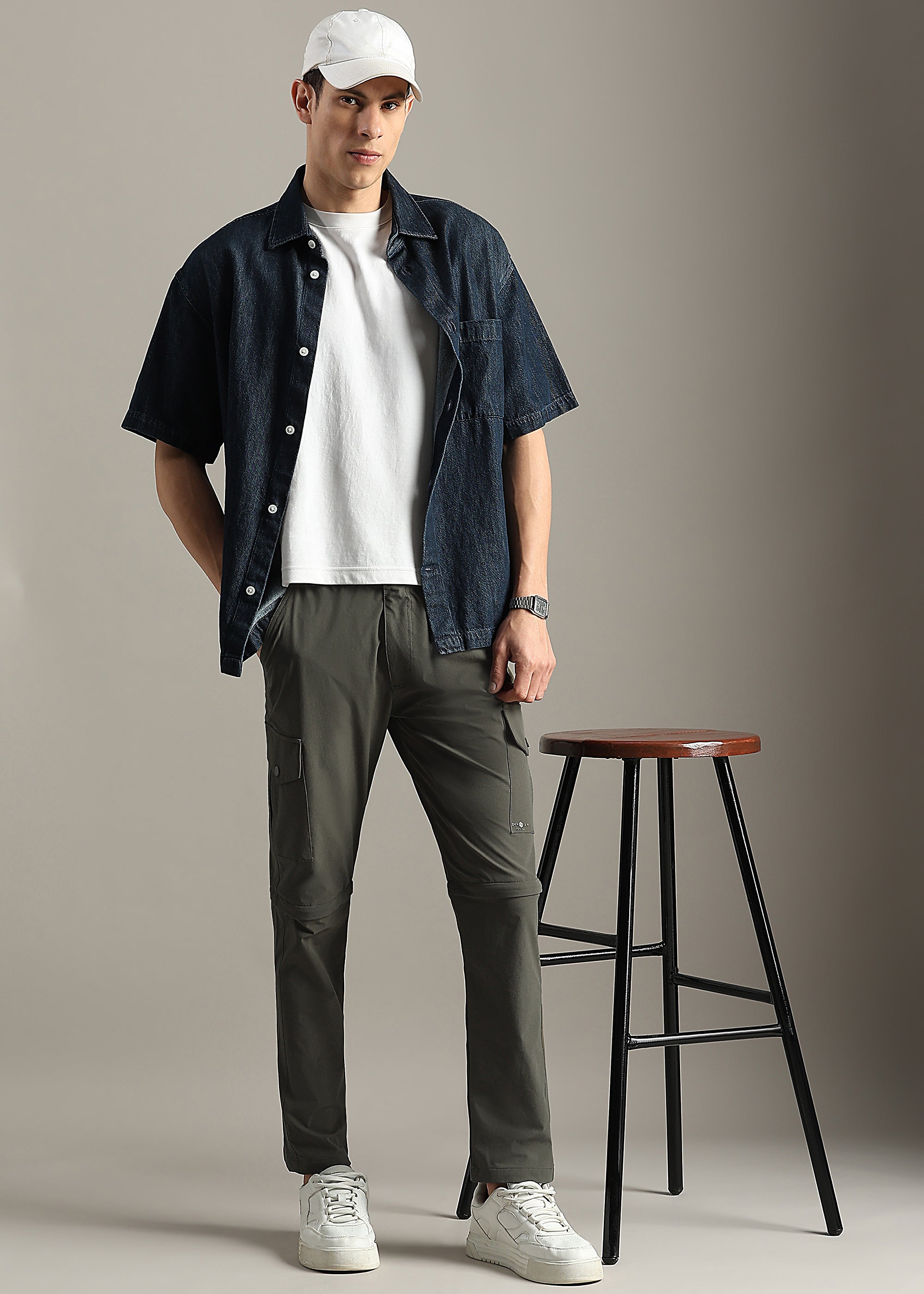 GREEN SOLID POLYSTER ELASTEN CONVERTABLE PANT