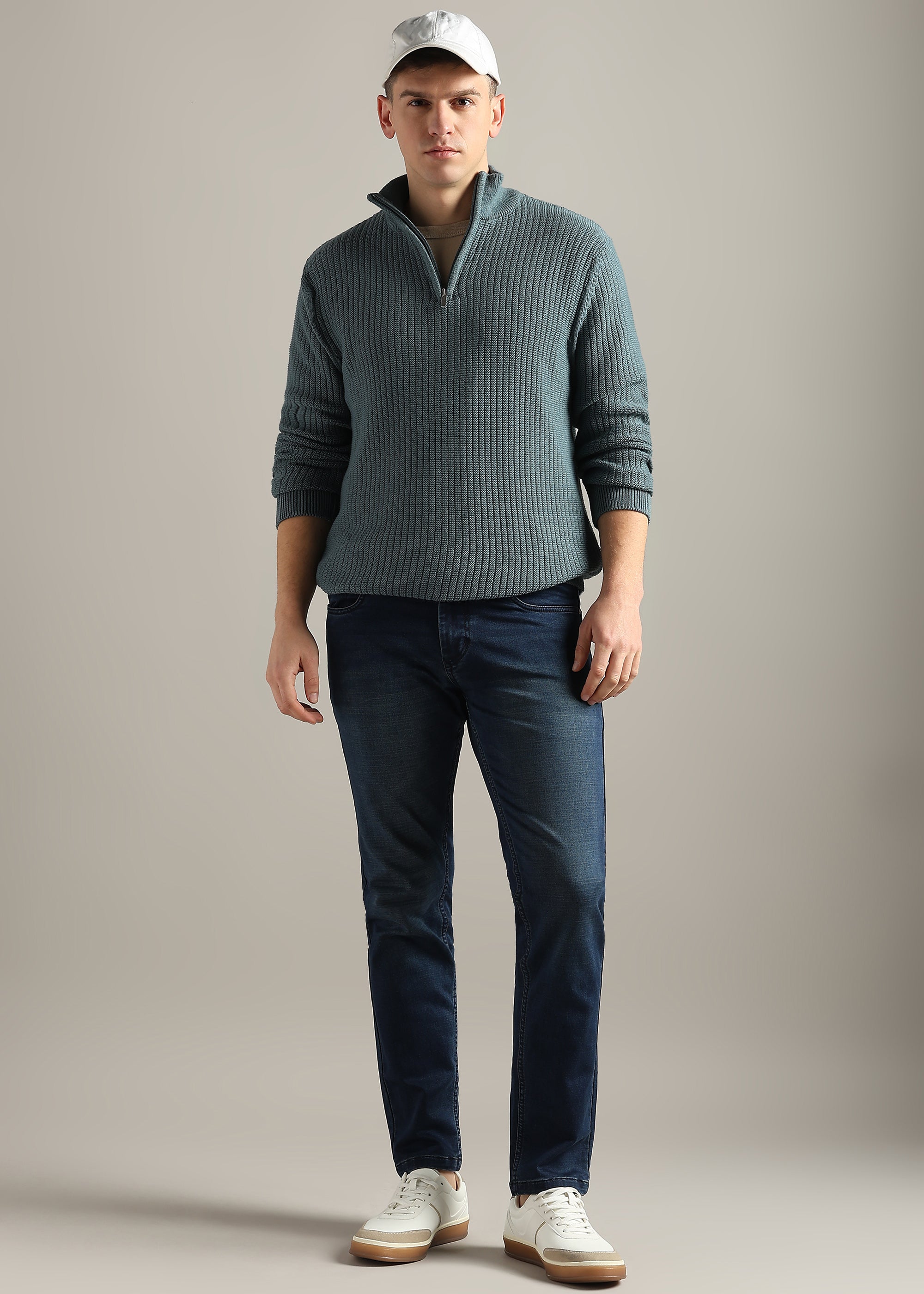 Navy Straight Fit Mid Rise Light Fade Jeans