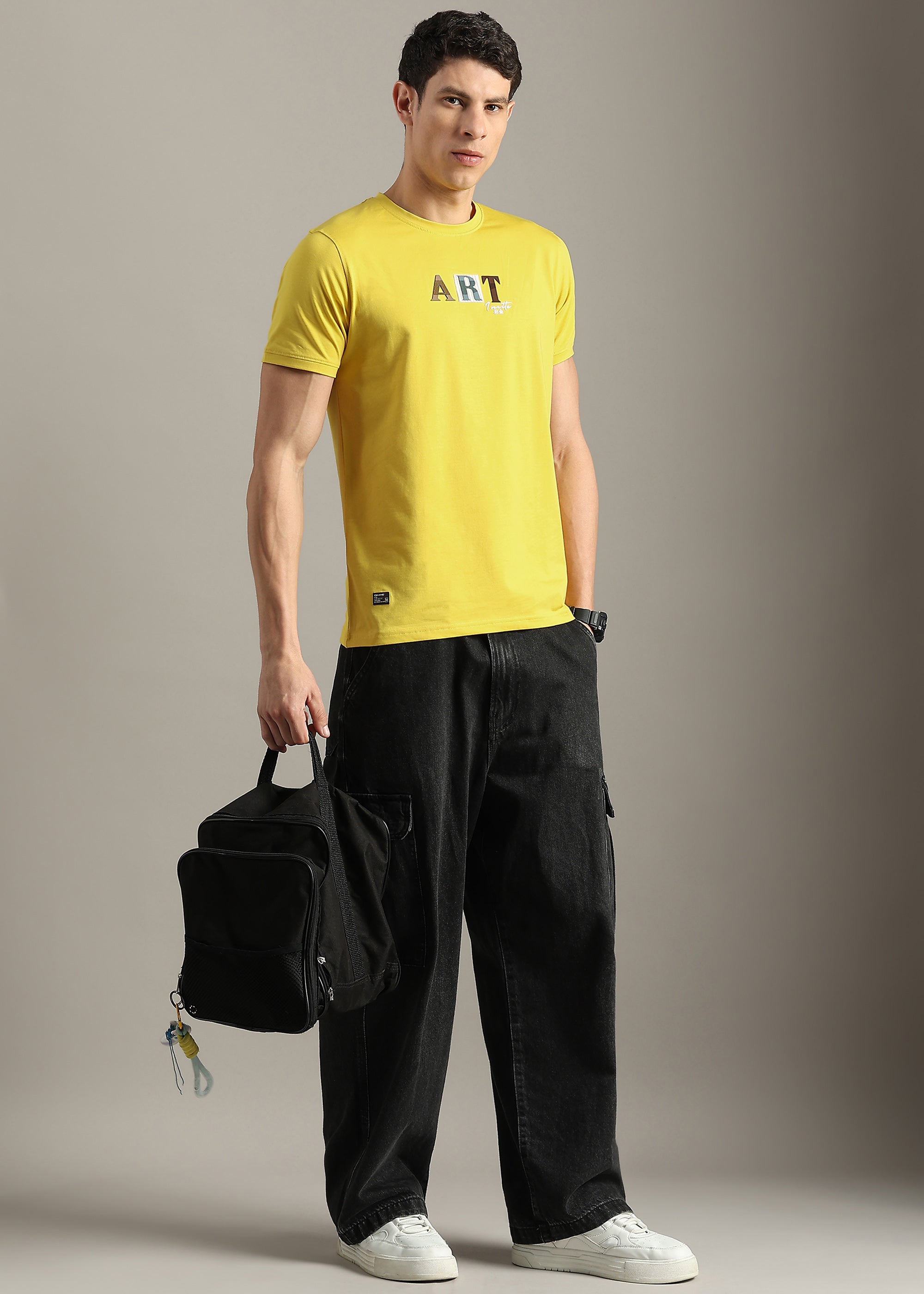 YELLOW PREMIUM COTTON ELASTEN T-SHIRT