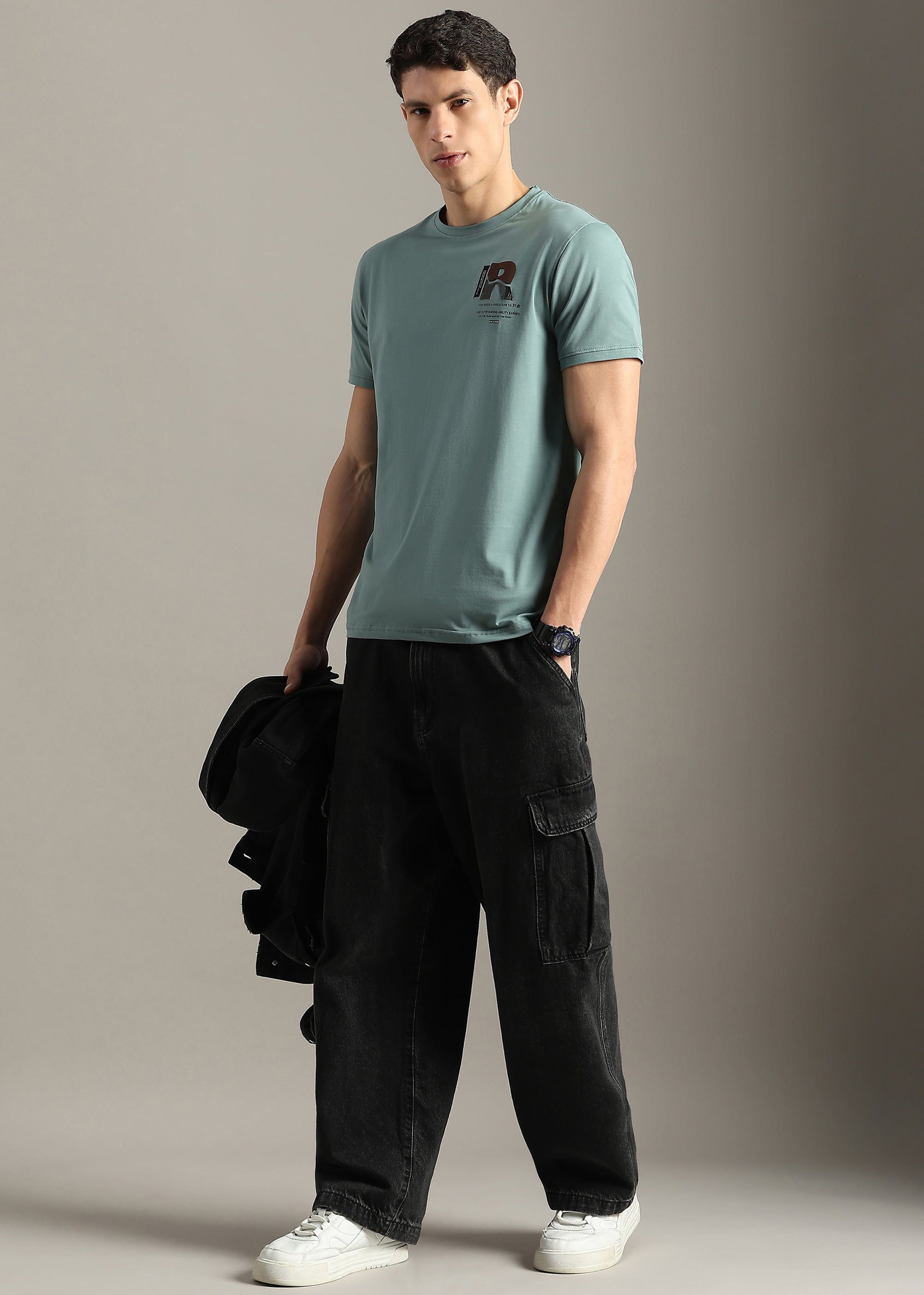 GREEN COTTON ELASTANE GRAPHIC T-SHIRT