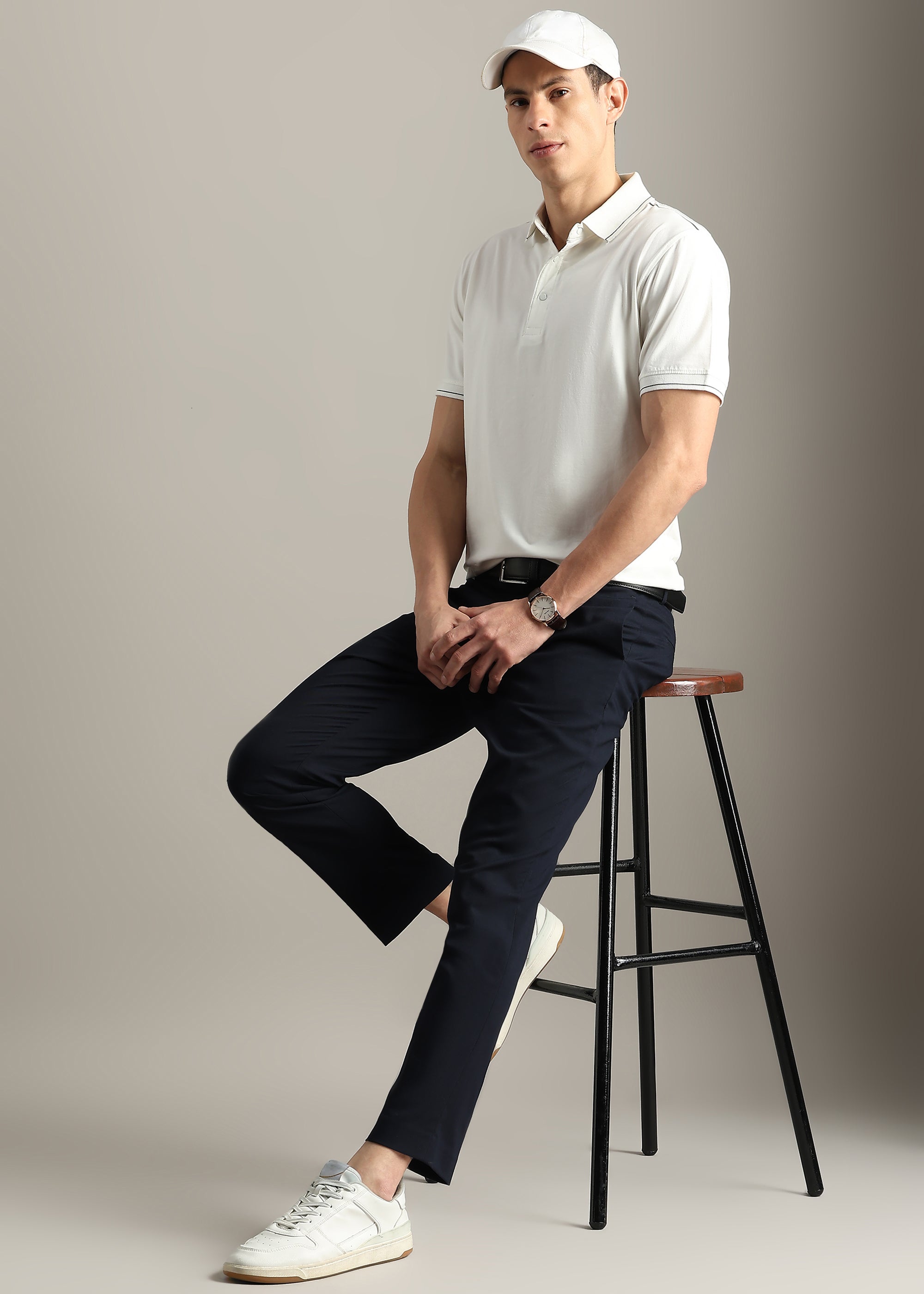 WHITE SOLID COTTON ELASTANE POLO TEE