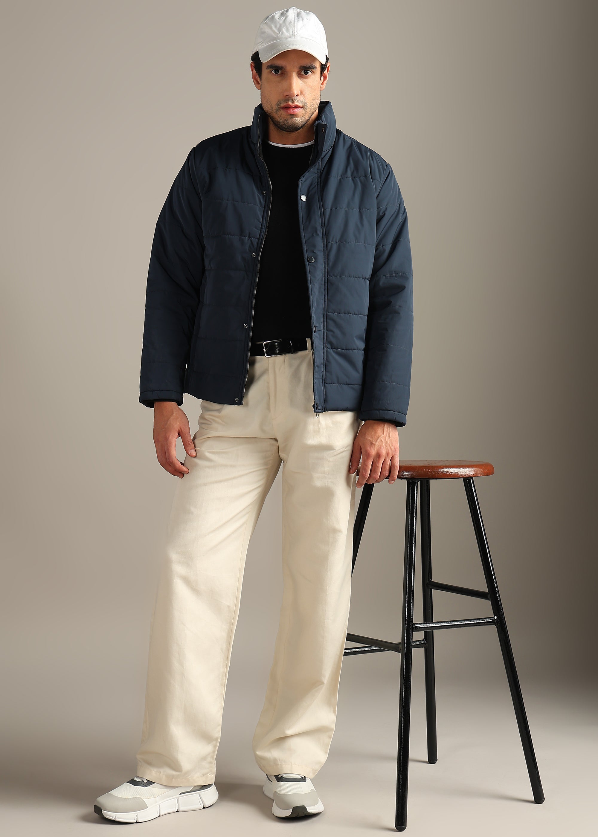 NAVY FUR PADDED HOODIE FULL SLEEVE JACKET