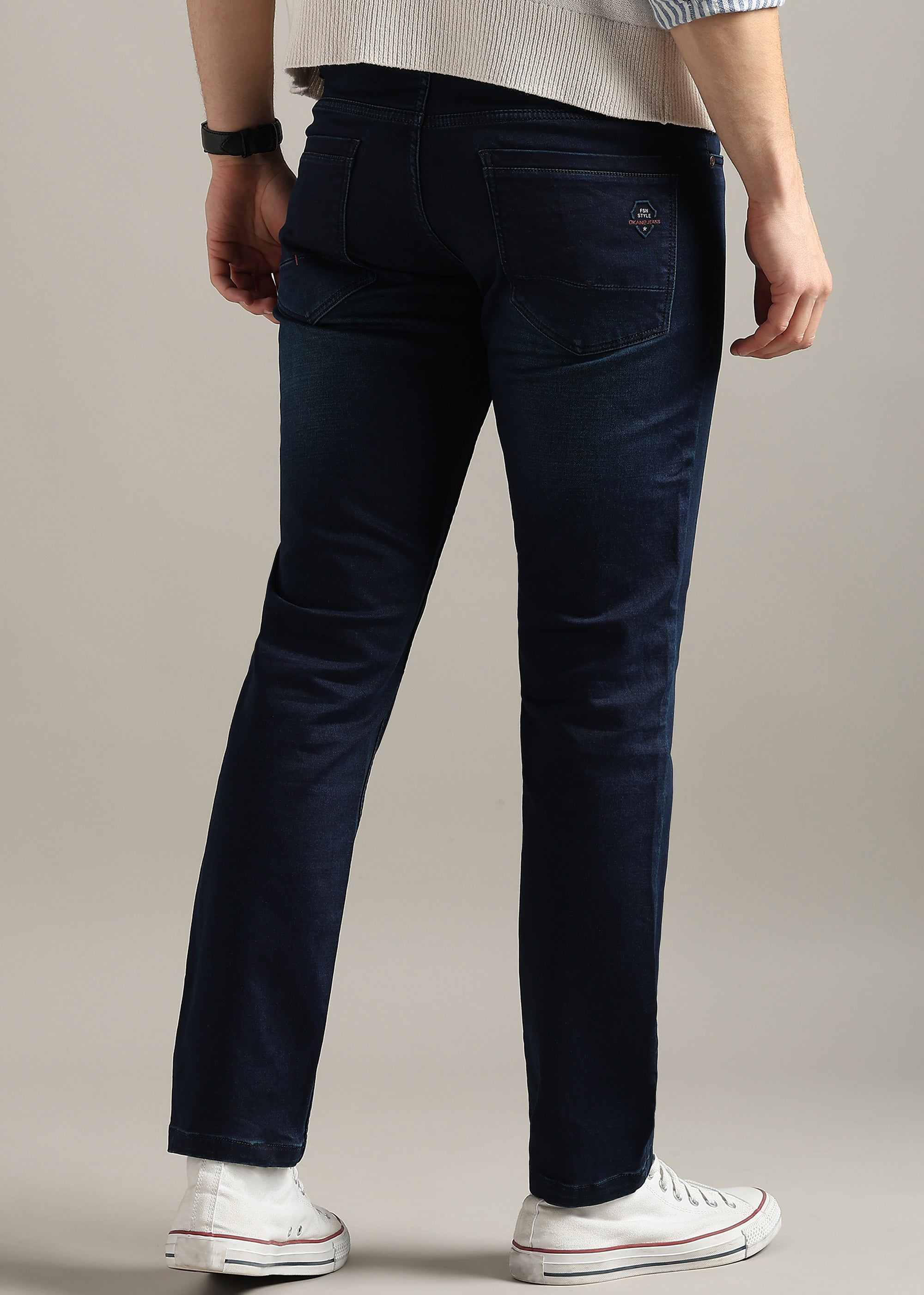 Blue Straight Fit Mid Rise Jeans