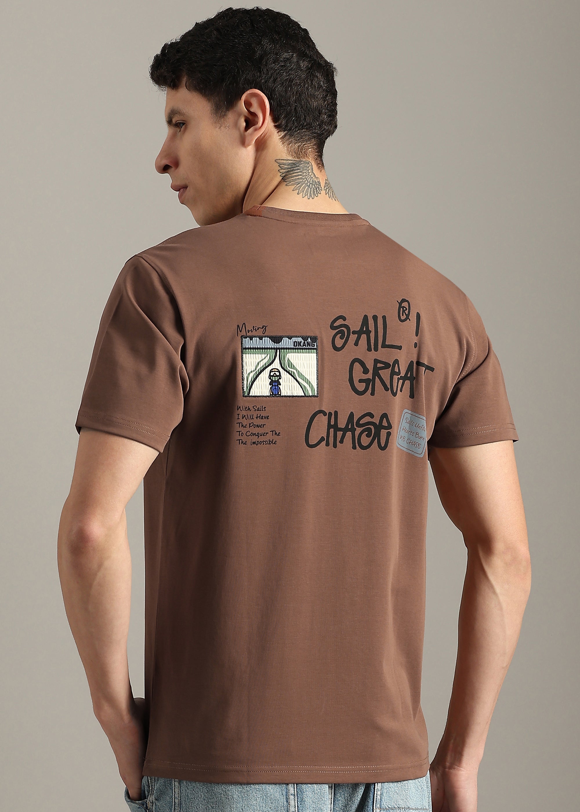 TAN COTTON SPANDEX PREMIUM GRAPHIC SHIRT