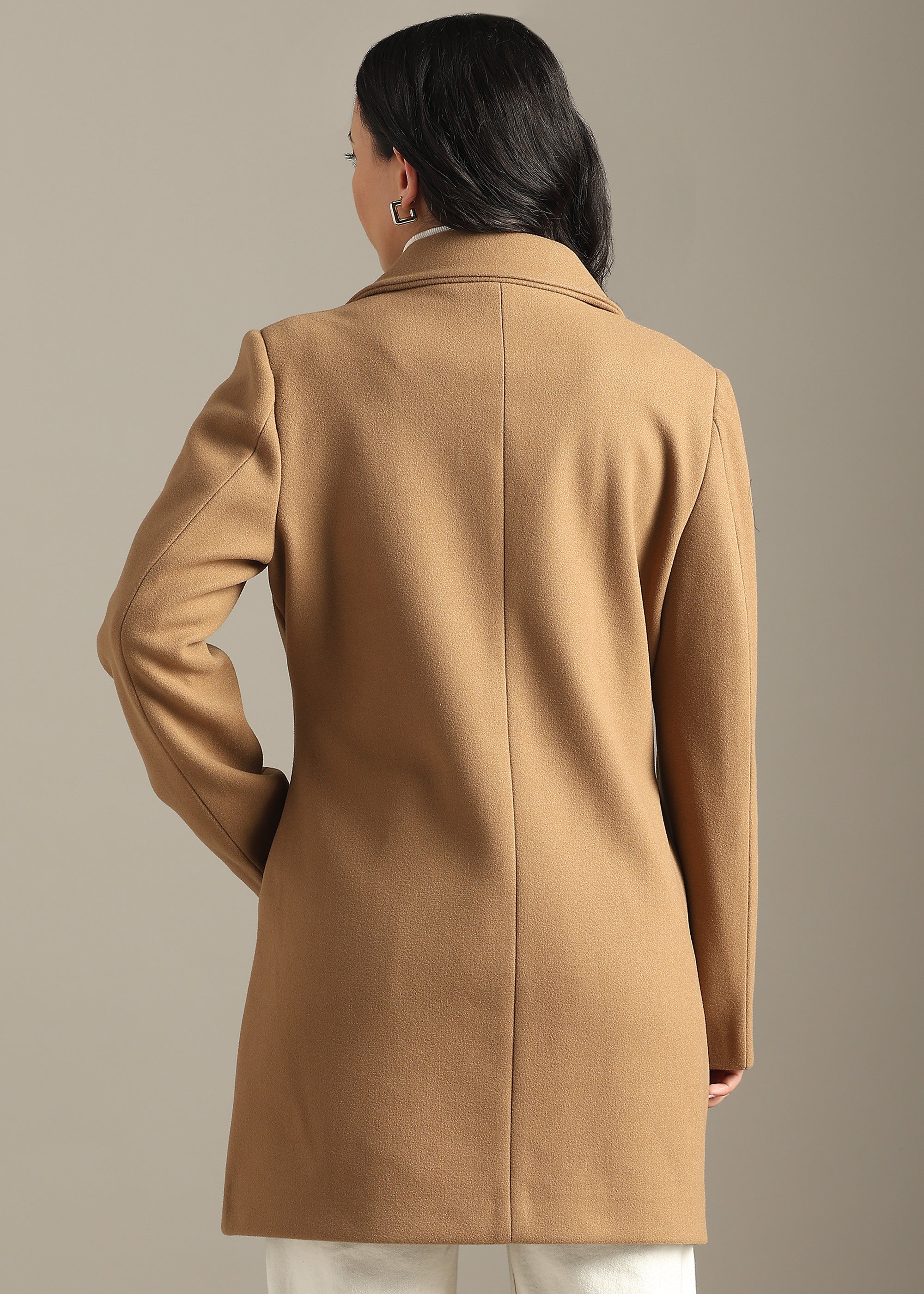 KHAKI SOLID WINTER ESSENTIAL COAT