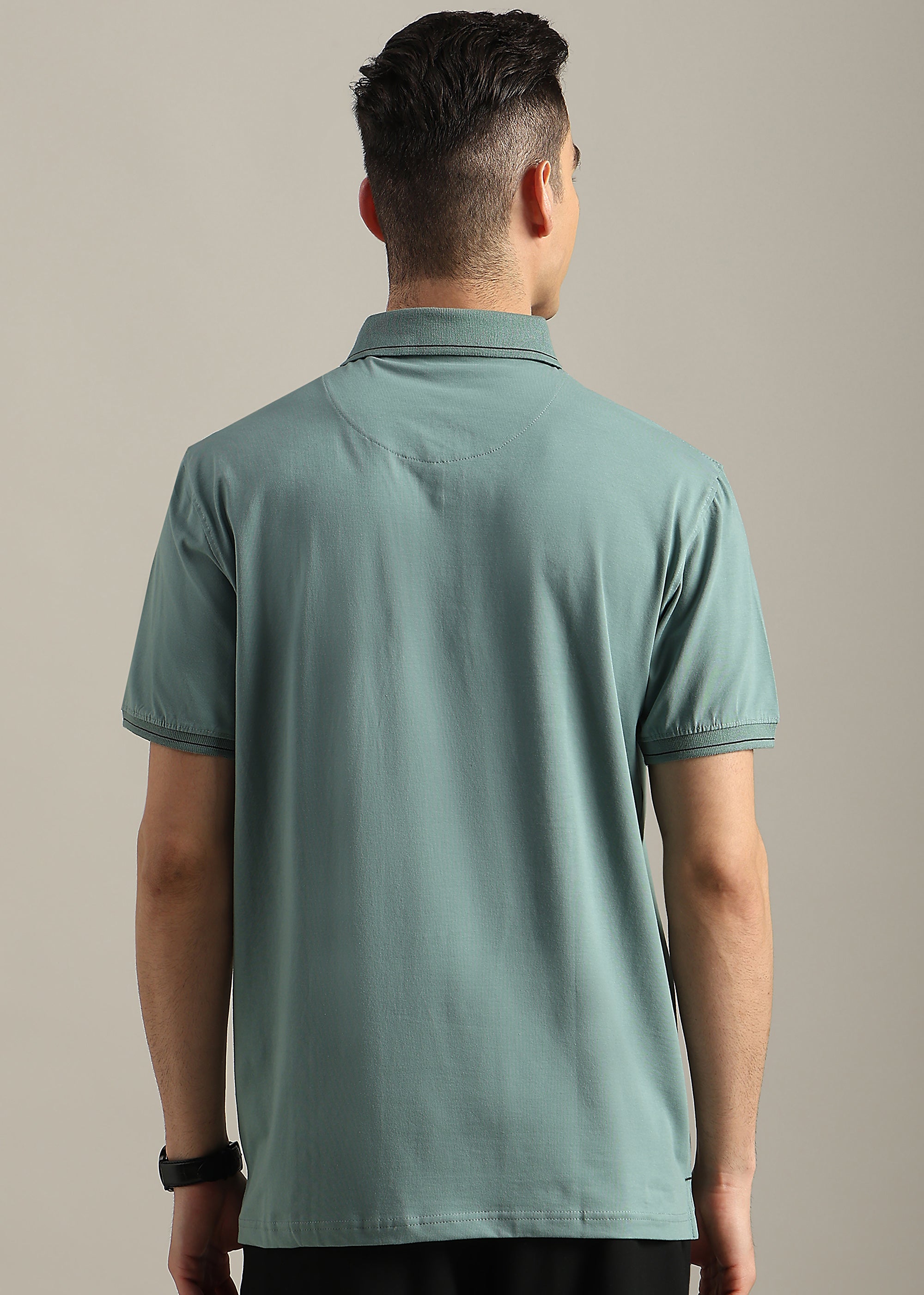GREEN SOLID COTTON ELASTANE POLO TEE