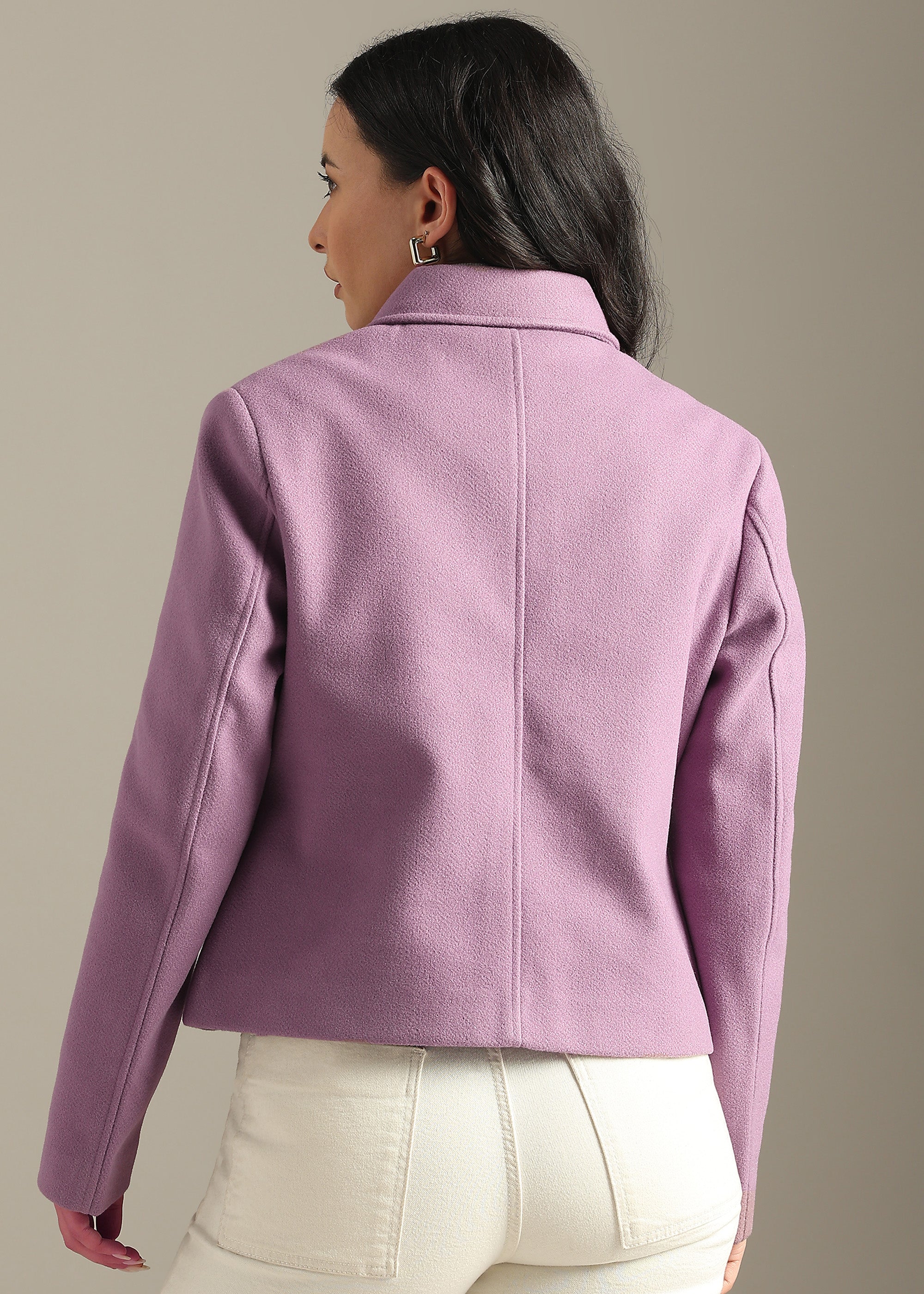 PINK SOLID TWEED SHORT BLOUSON COAT