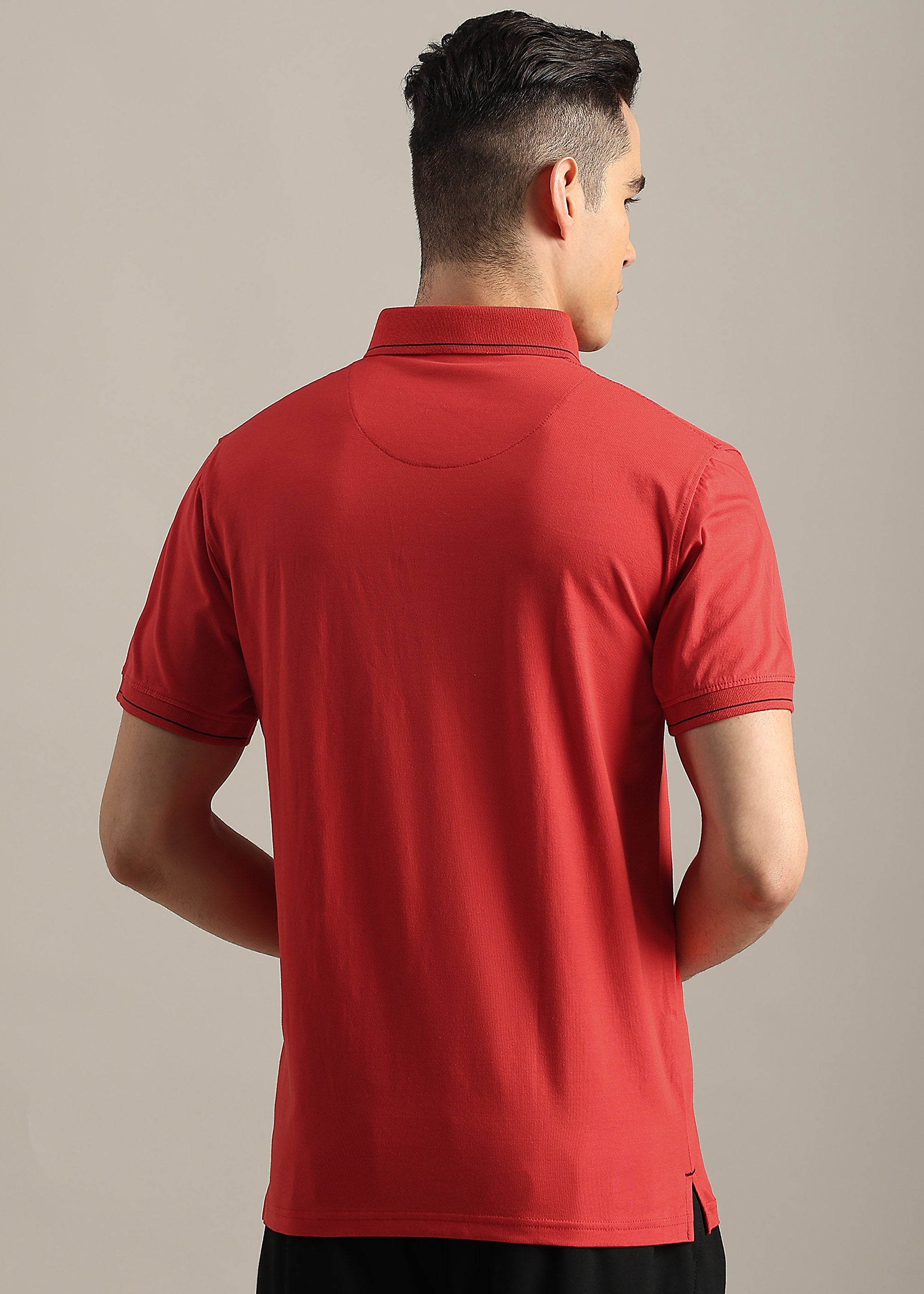 RED SOLID COTTON ELASTANE POLO TEE